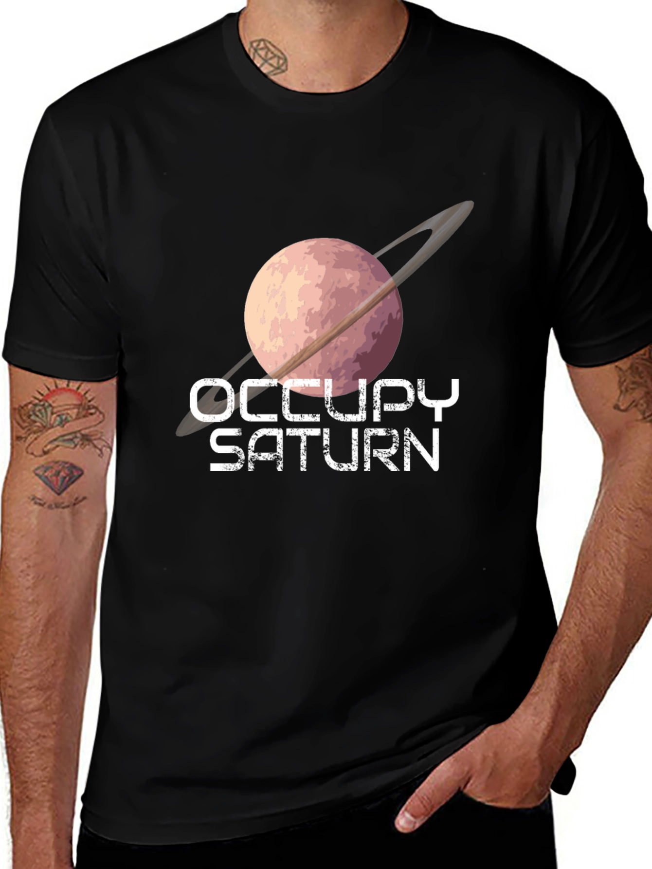 Occupy Saturn Graphic Print Crew Neck T-Shirt