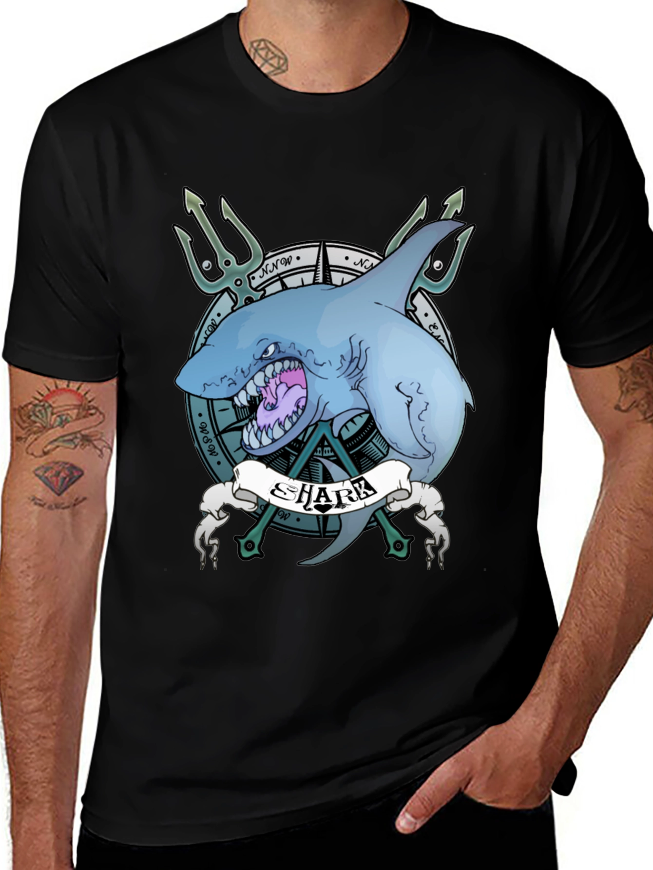 Variant 7 of Shark Graphic Tee - Nautical Compass Design T-Shirt