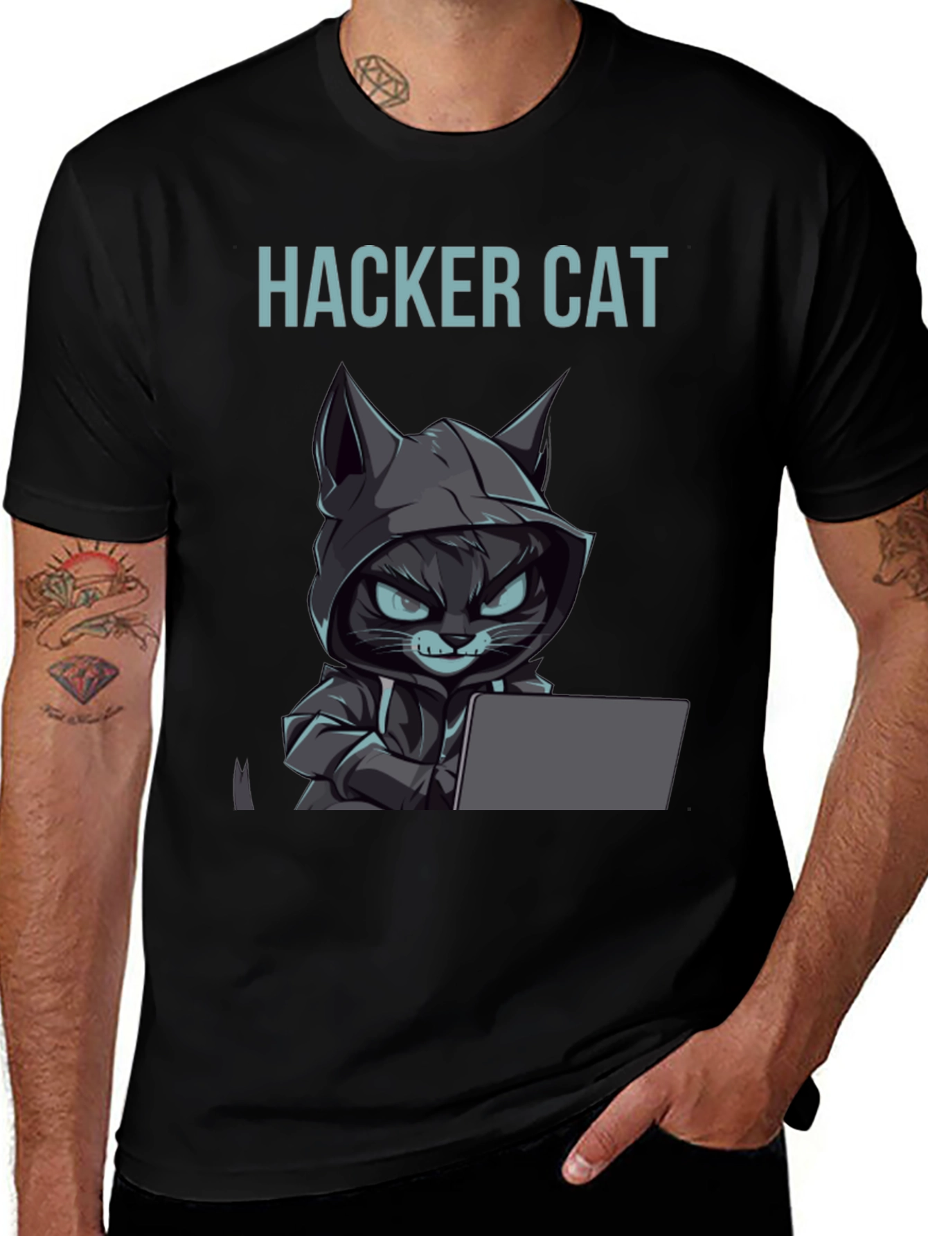 Hacker Cat Graphic Tee - Coding Kitten T-Shirt