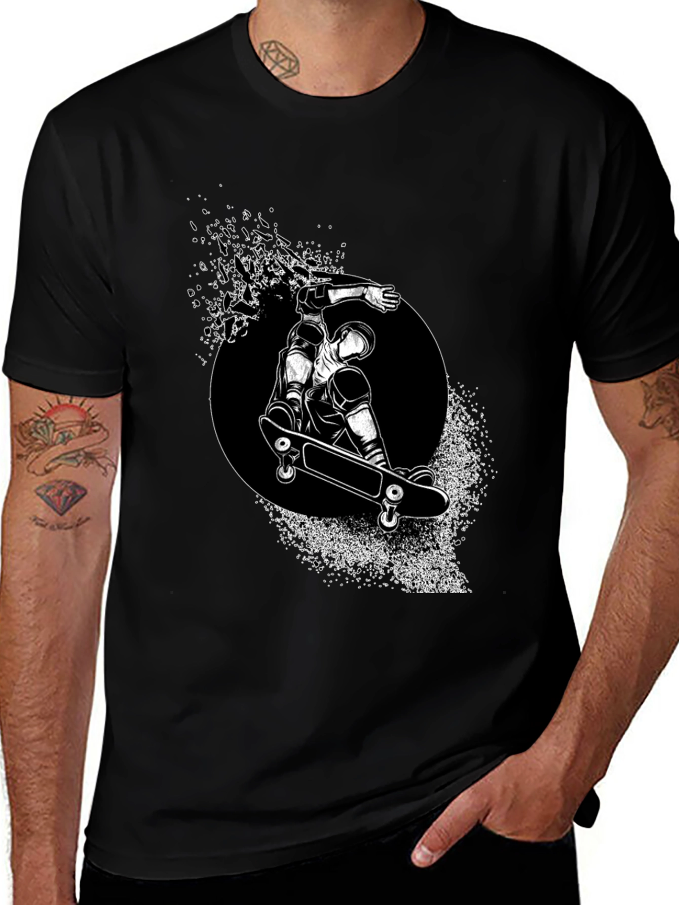 Variant 10 of Skateboarder Graphic Tee - Black Stylish T-Shirt