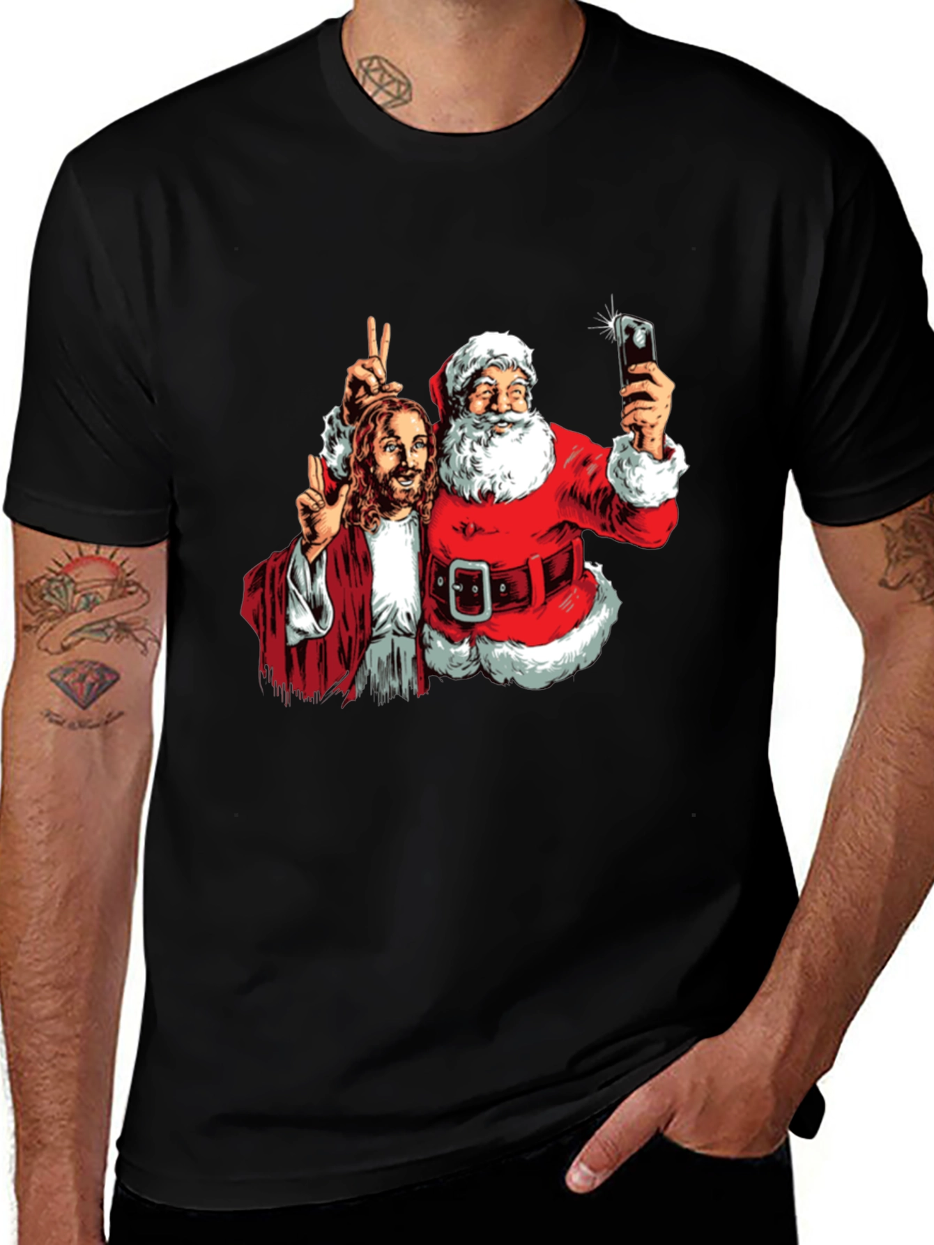 Variant 25 of Santa & Jesus Selfie Graphic Tee