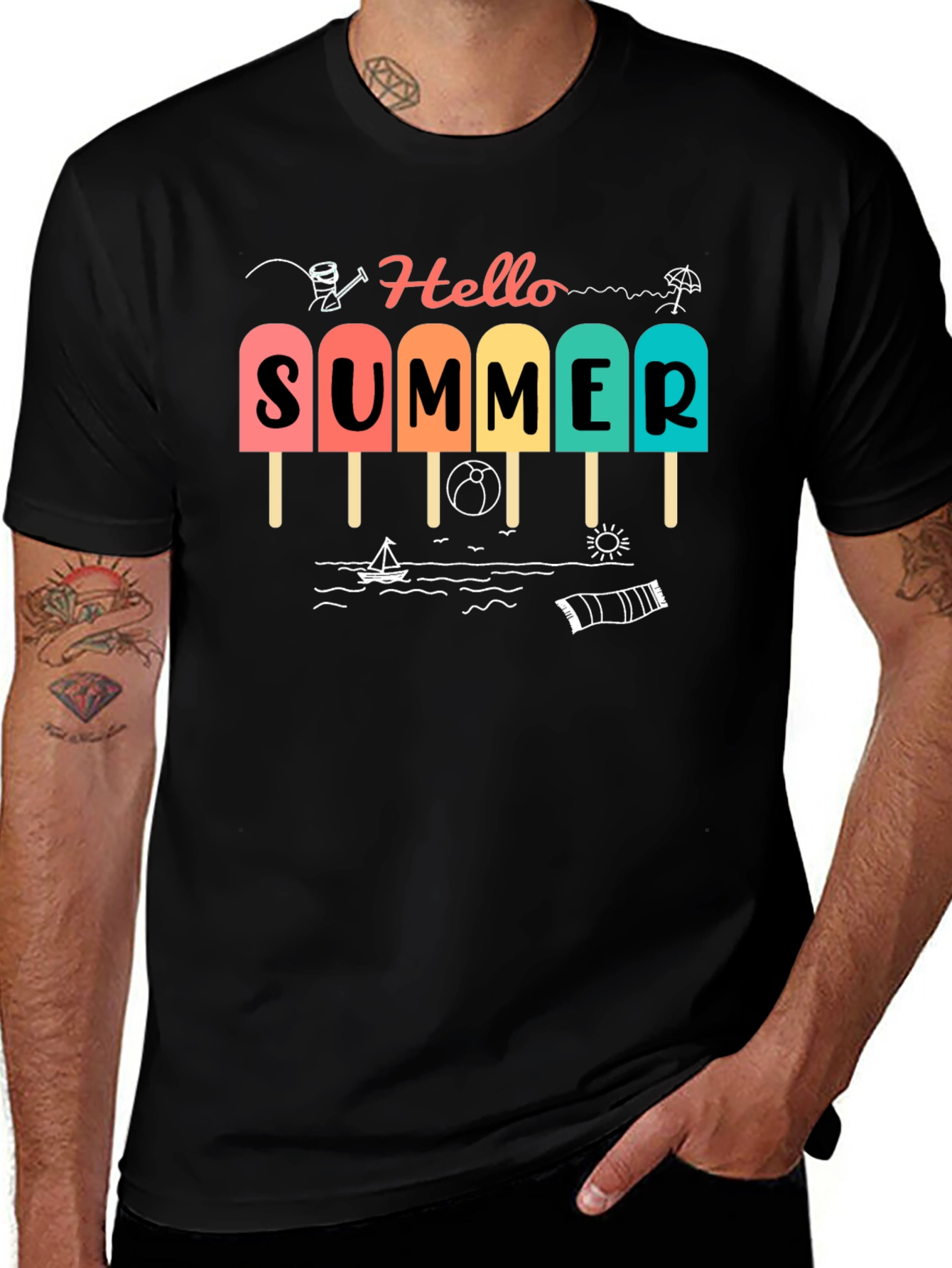 Variant 18 of Hello Summer Graphic Tee - Beach Vibes!