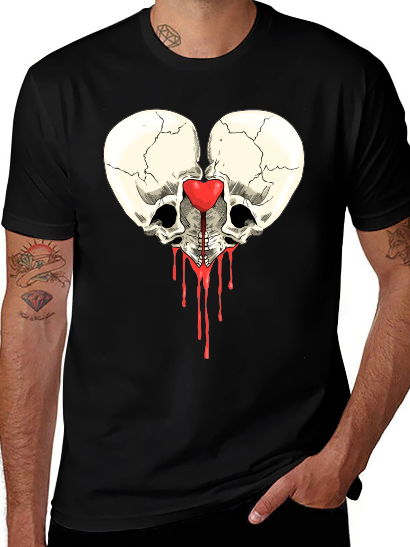 Variant 6 of Skull Heart Graphic Tee - Edgy Design