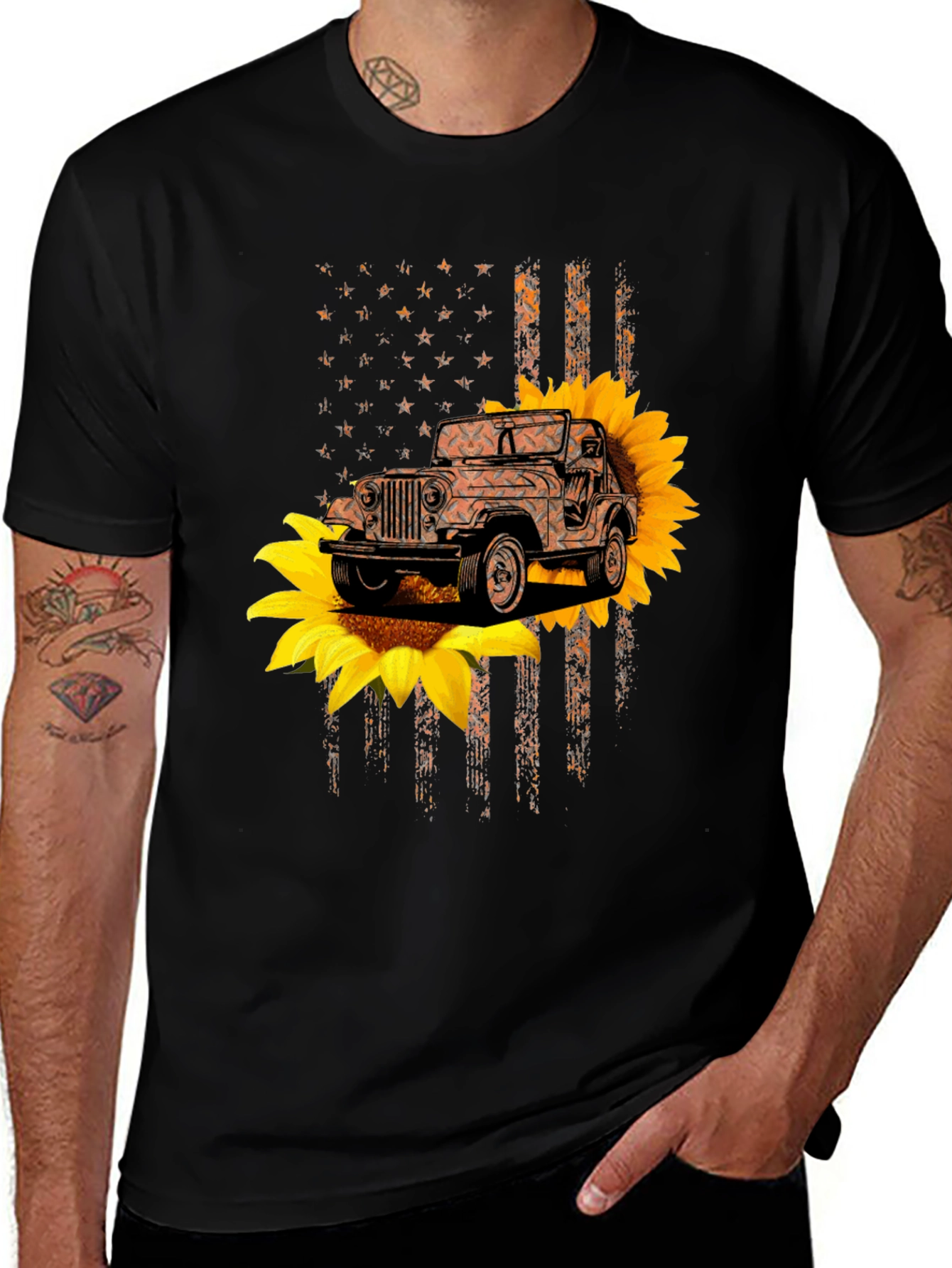 Jeep Sunflower American Flag T-Shirt