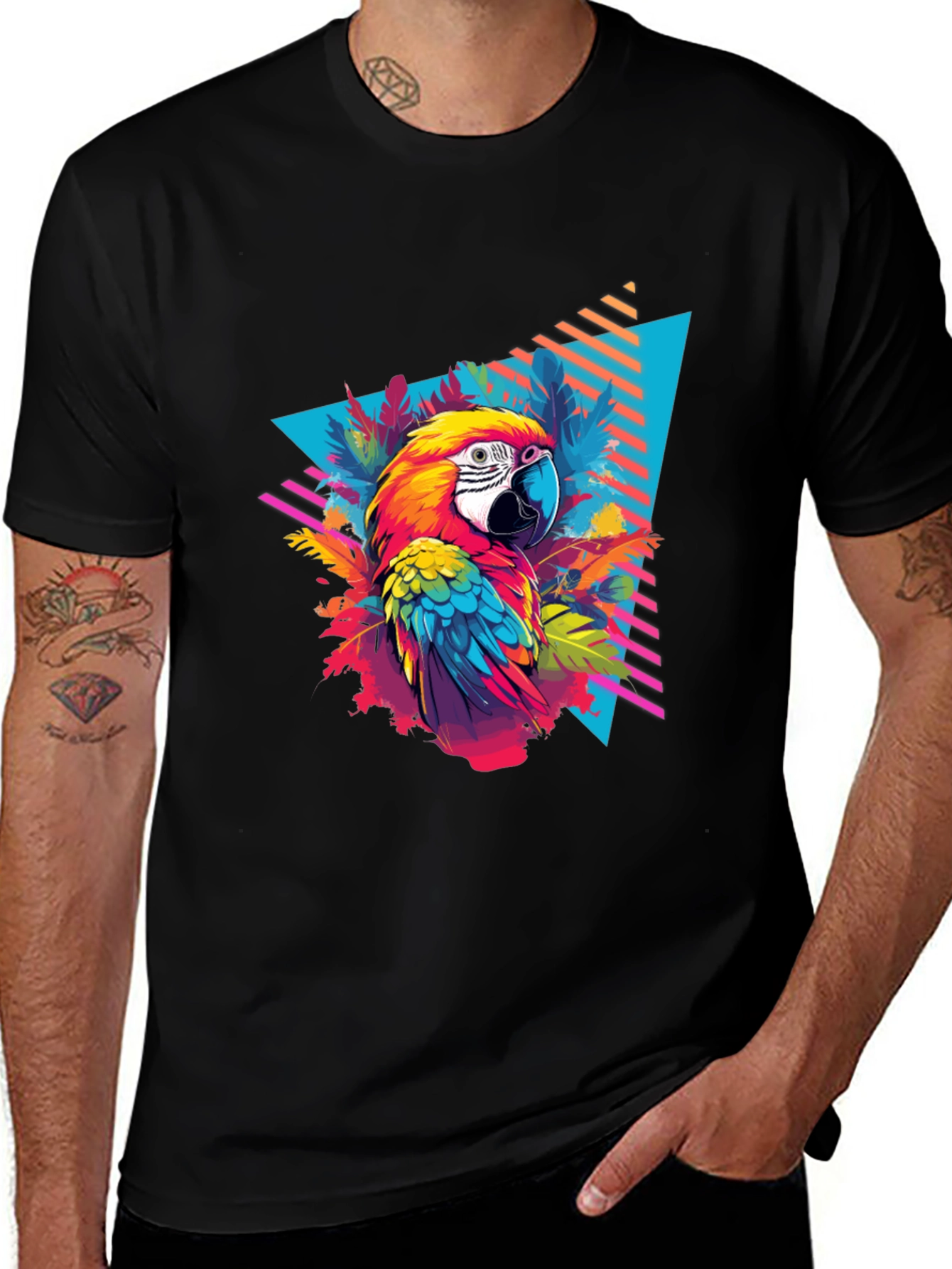 Variant 22 of Tropical Parrot Graphic Black T-Shirt