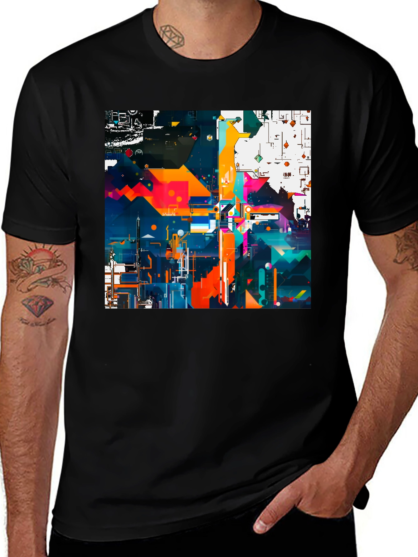 Black Abstract Geometric Art Print Black Tee main image