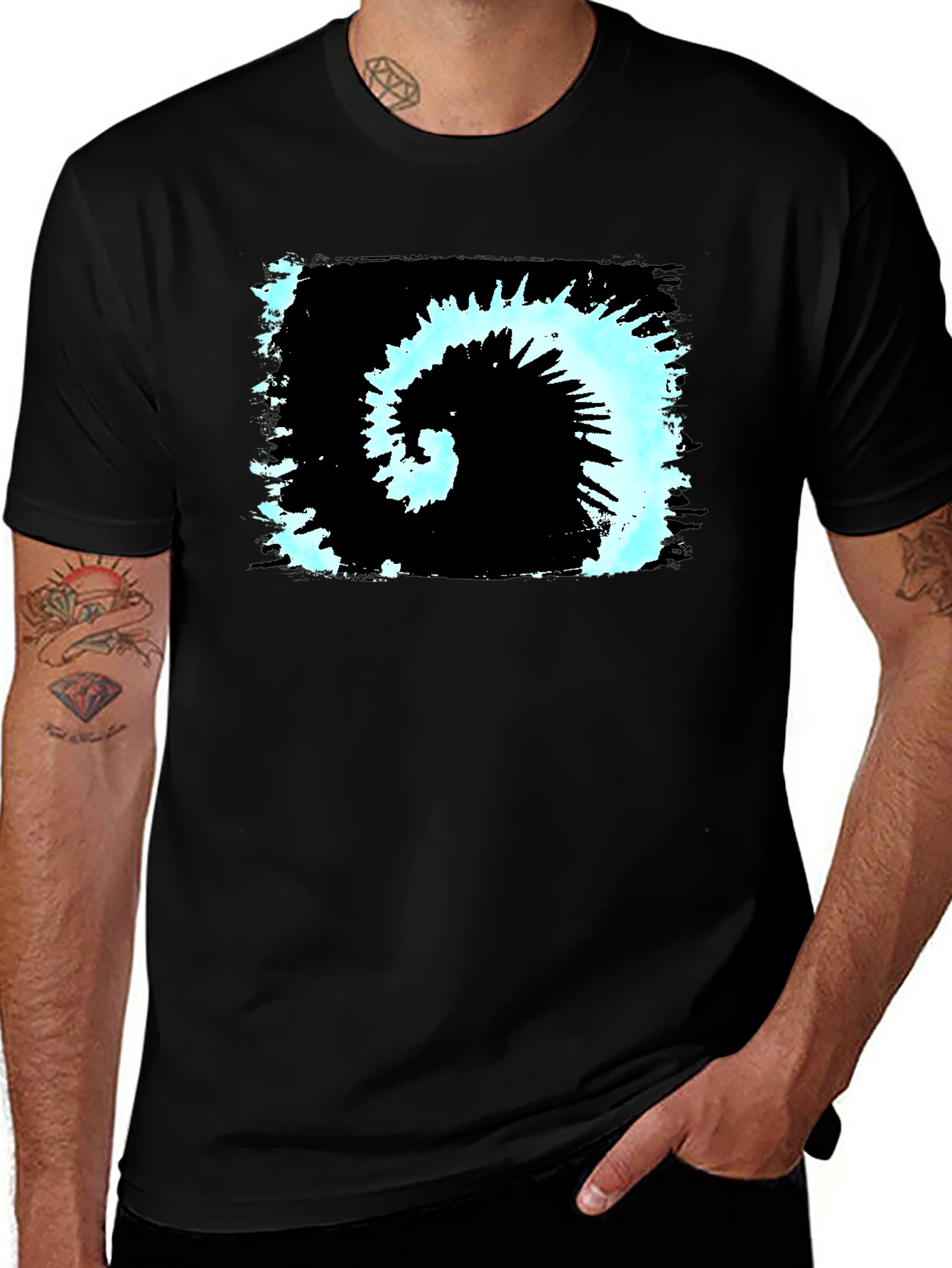 Variant 22 of Men's Black Graphic Tee - Unique Swirl Design