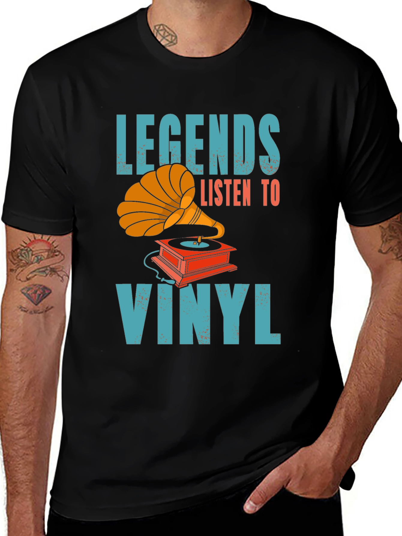 Variant 7 of Legends Listen to Vinyl Black Graphic Tee