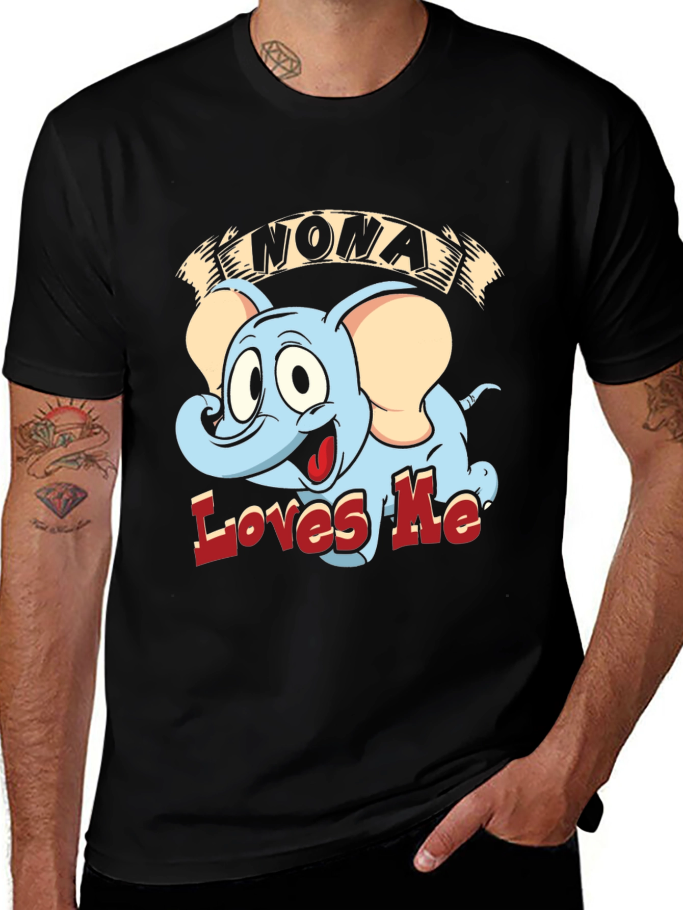 Variant 2 of Nona Loves Me Elephant Cartoon Black T-Shirt