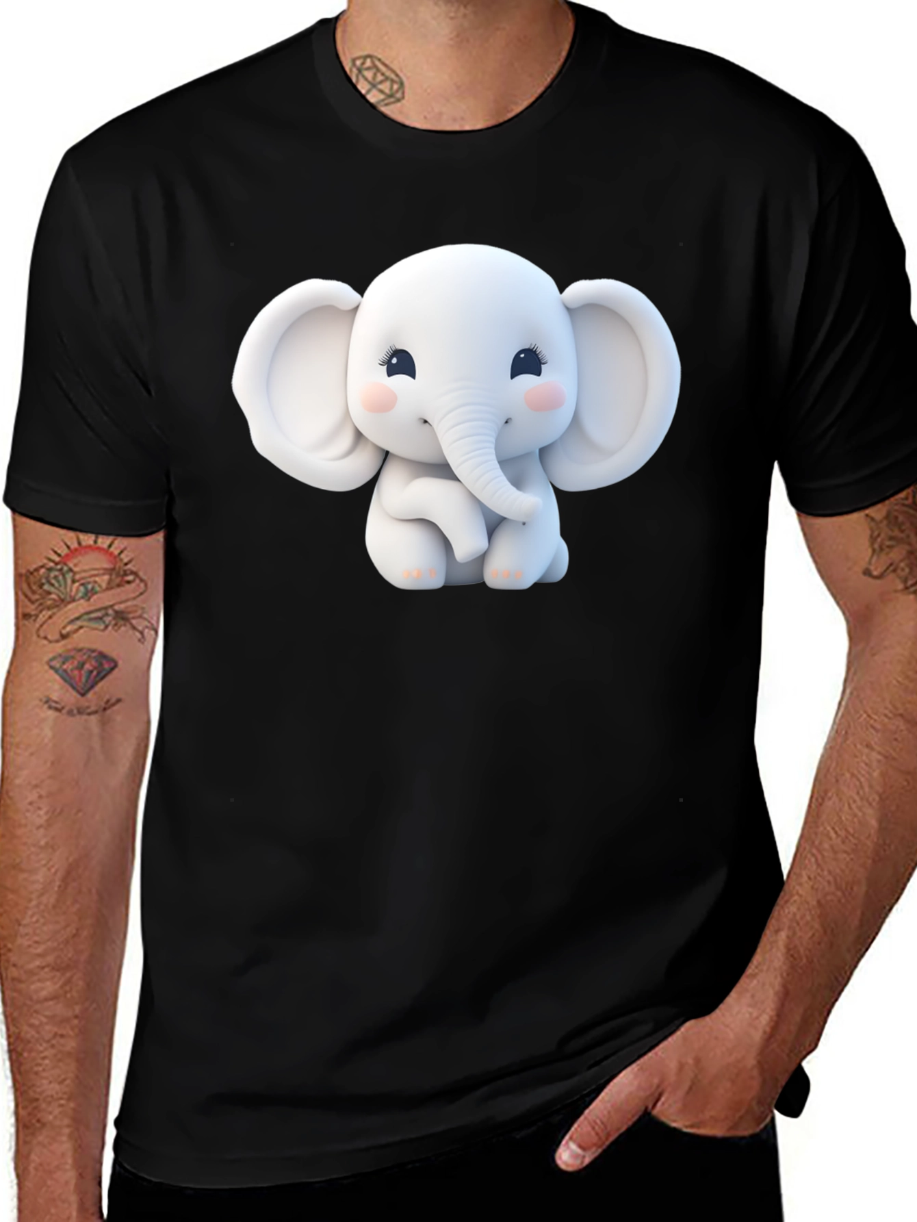 Variant 12 of Cute Elephant Graphic Tee - Black Cotton Comfort