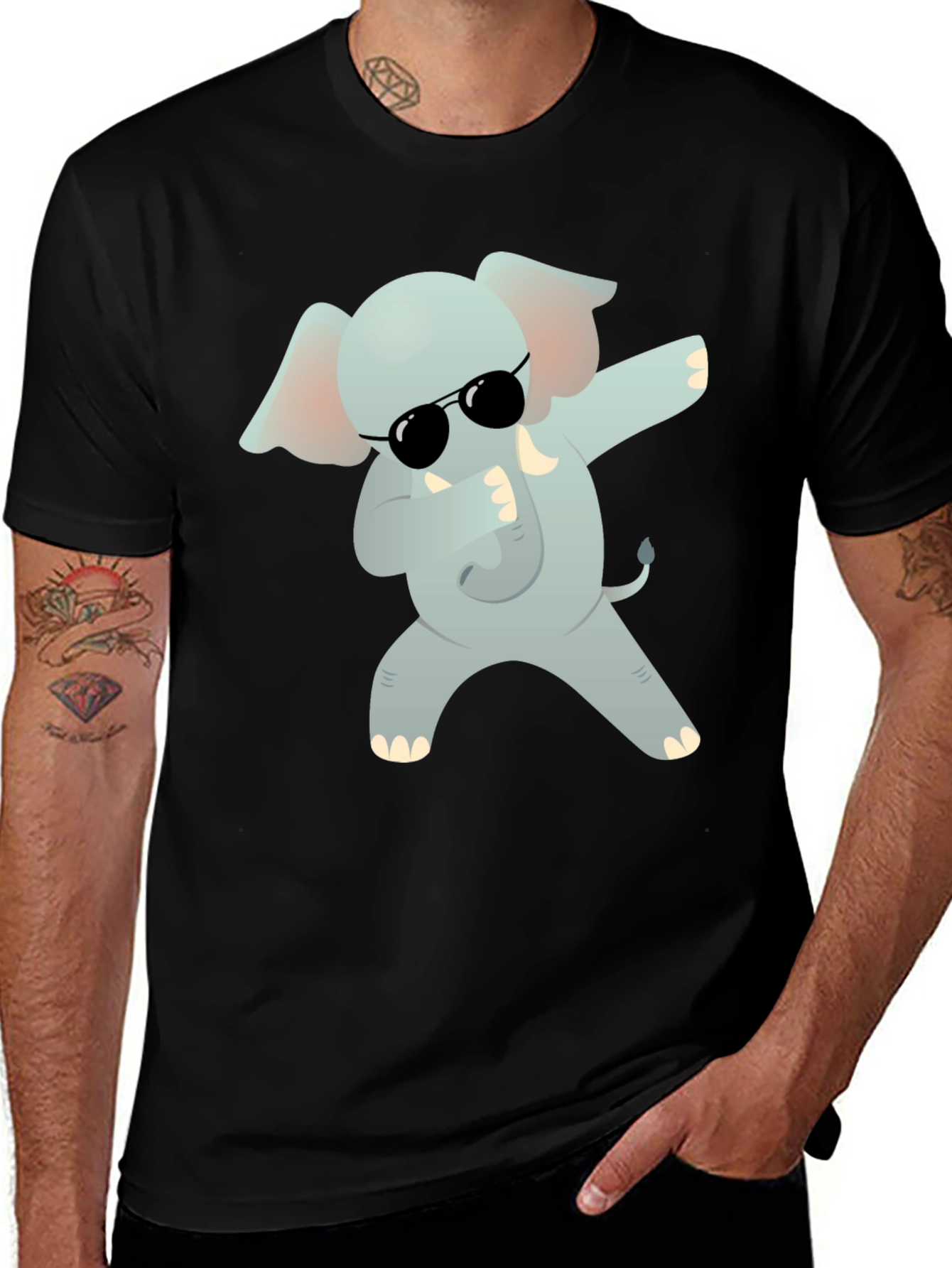 Variant 22 of Dabbing Elephant Graphic Tee - Black T-Shirt