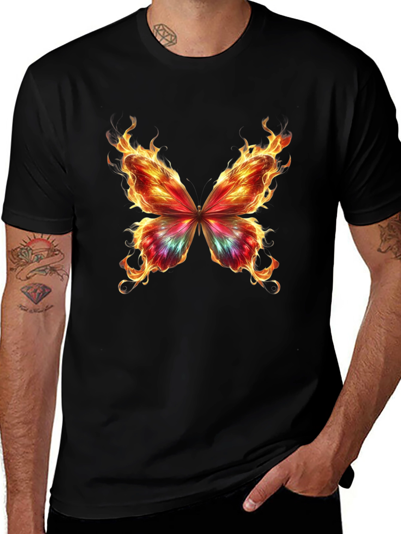 Variant 16 of Flaming Butterfly Graphic Tee - Cool Black T-Shirt