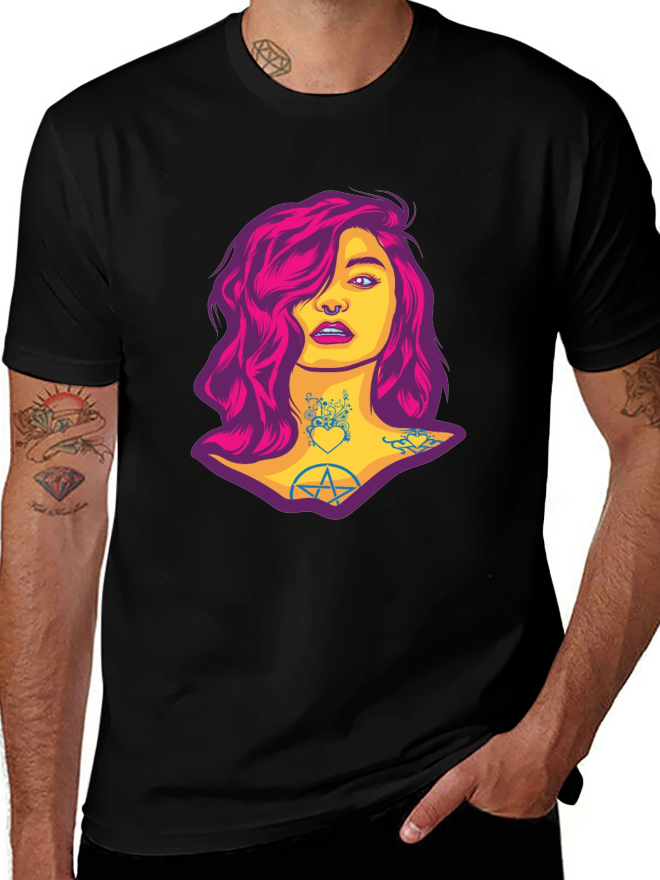 Variant 21 of Edgy Tattooed Woman Graphic Black T-Shirt