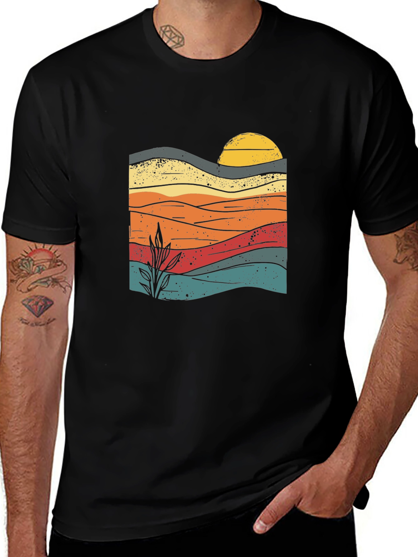 Variant 3 of Sunset Landscape Graphic Tee - Retro Style
