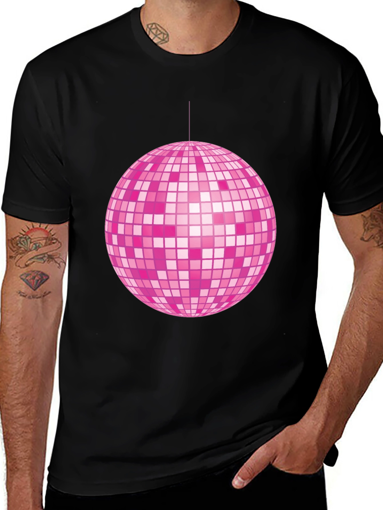 Variant 18 of Pink Disco Ball Graphic Tee - Retro Party Shirt