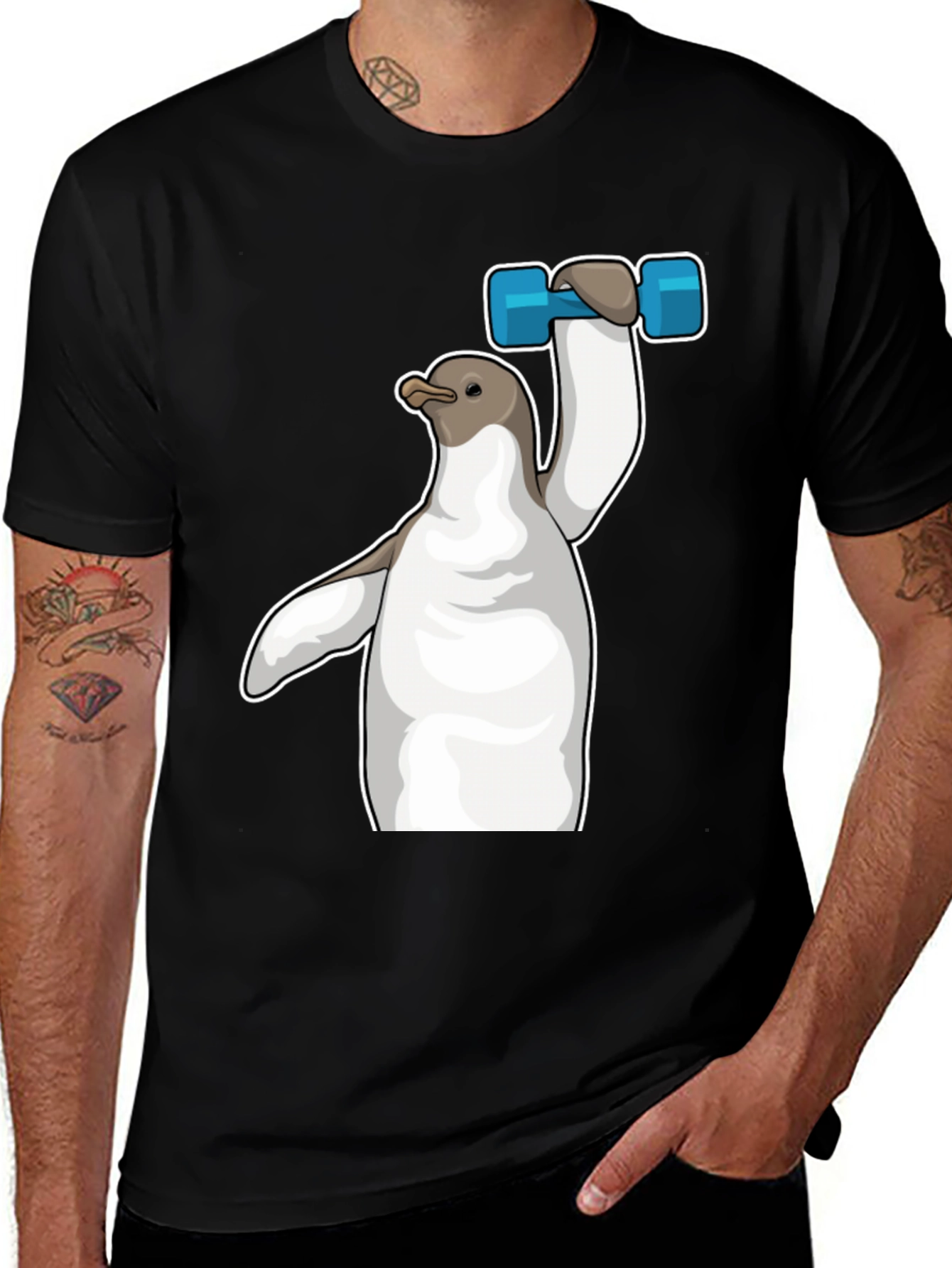 Variant 30 of Penguin Lifting Weights Graphic Tee