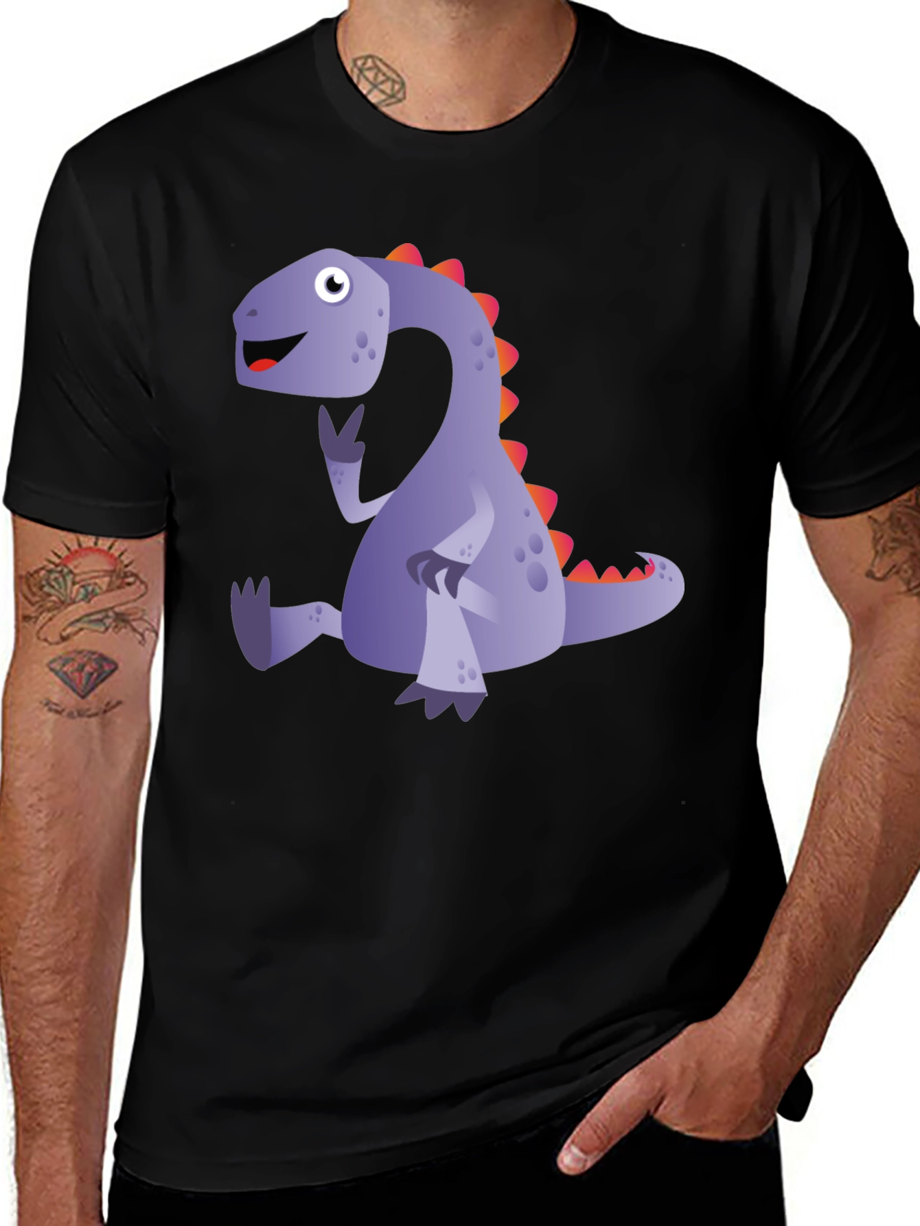 Variant 15 of Cartoon Dinosaur T-Shirt - Black
