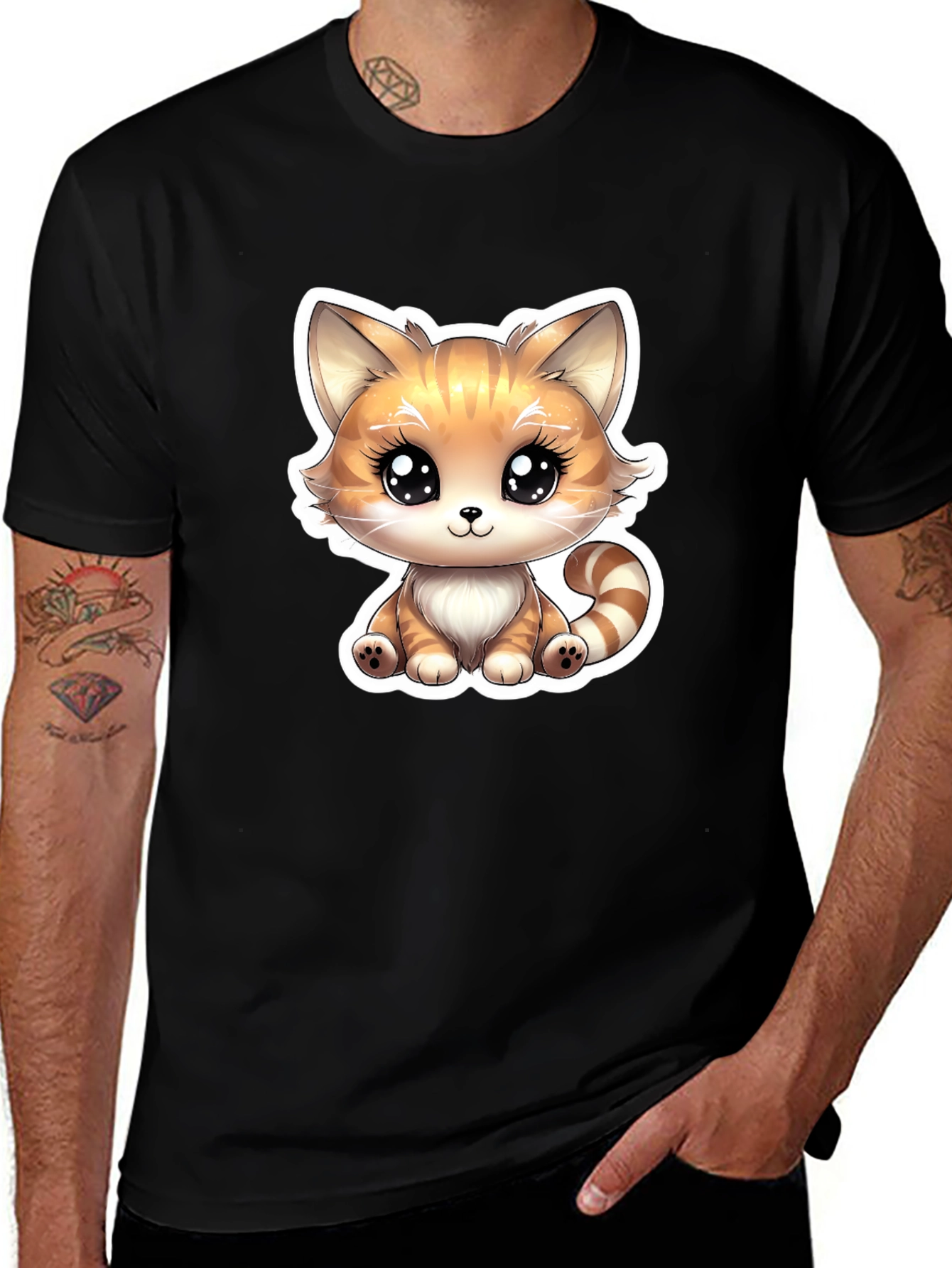 Variant 5 of Cute Cartoon Kitten Graphic Tee - Black