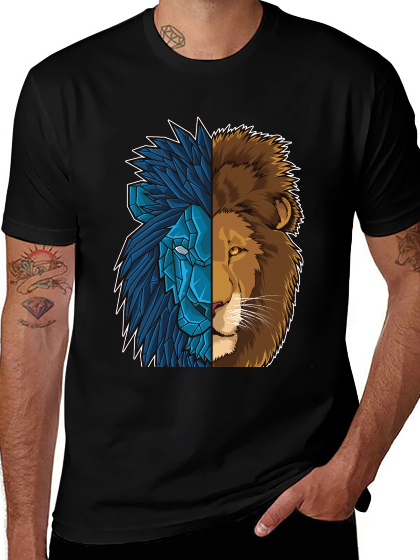 Variant 25 of Two-Faced Lion Graphic Tee - Unique Design