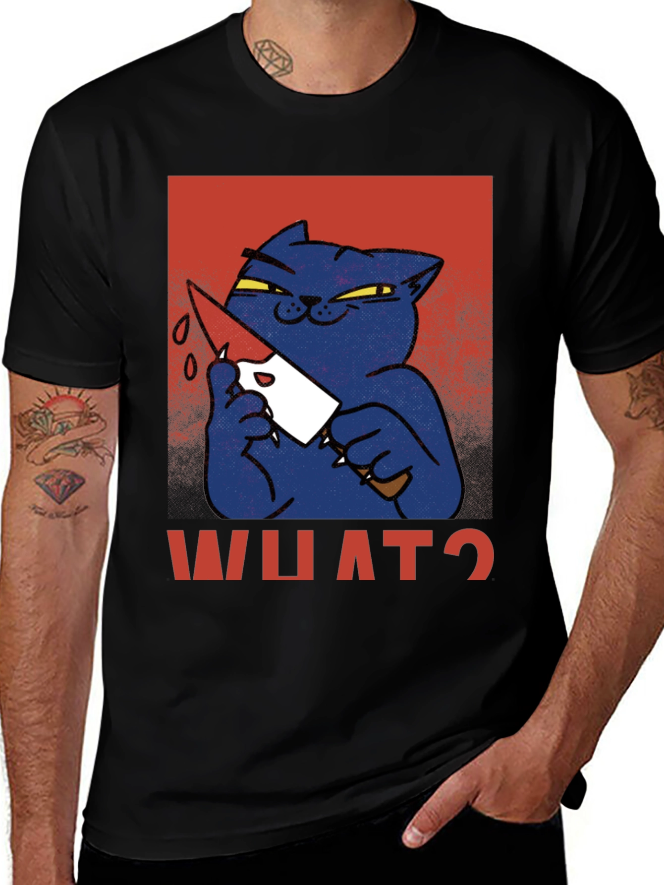 Variant 13 of Killer Cat Graphic T-Shirt - "WHAT?" Funny Men's Tee