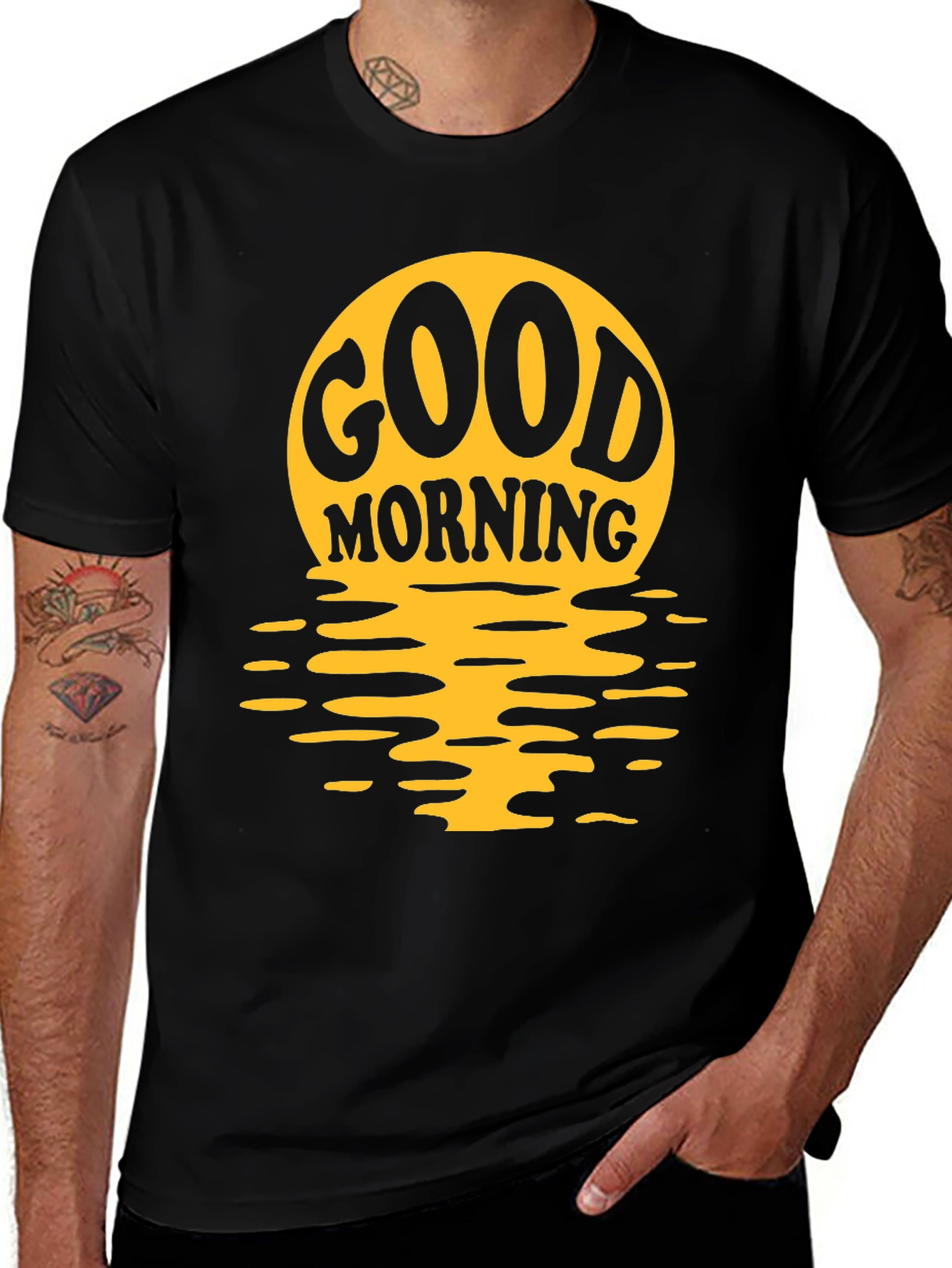 Variant 23 of Good Morning Graphic Print Black T-Shirt