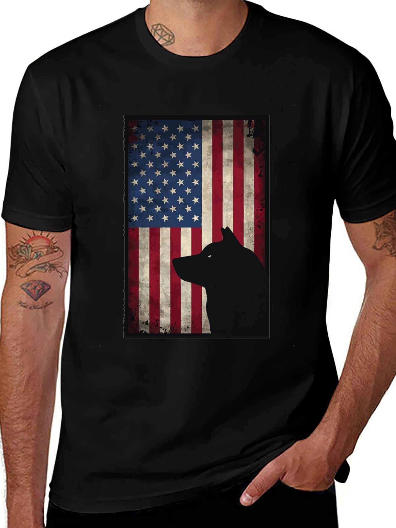 Variant 28 of American Flag Wolf Graphic Tee - Black