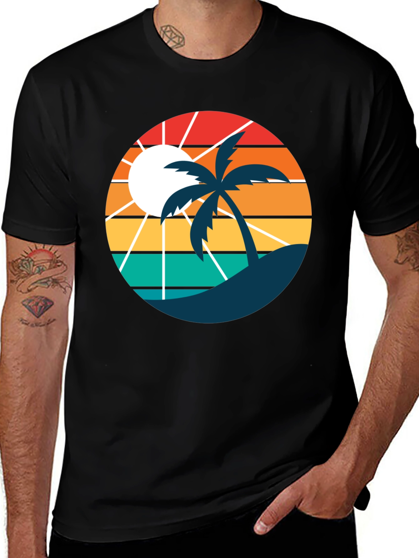 Variant 14 of Retro Sunset Beach Palm Tree T-Shirt