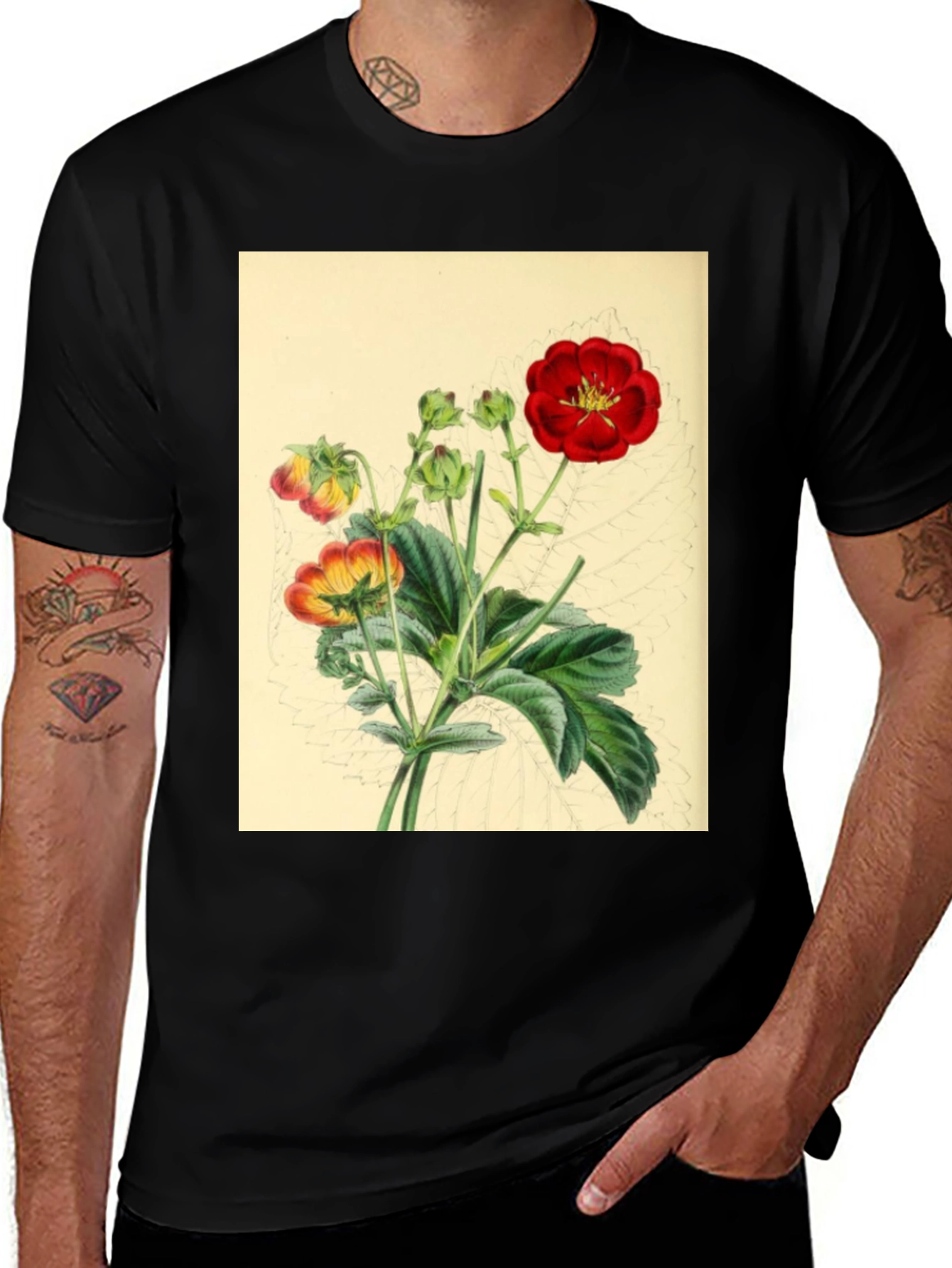 Variant 2 of Botanical Flower Print Tee - Stylish Comfort