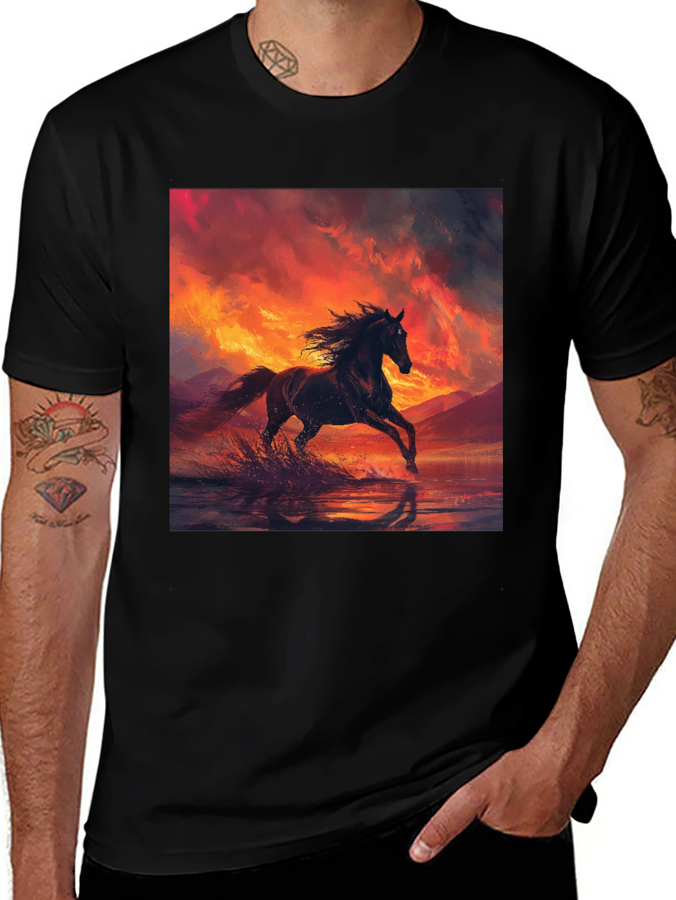 Variant 27 of Horse Sunset Black T-Shirt
