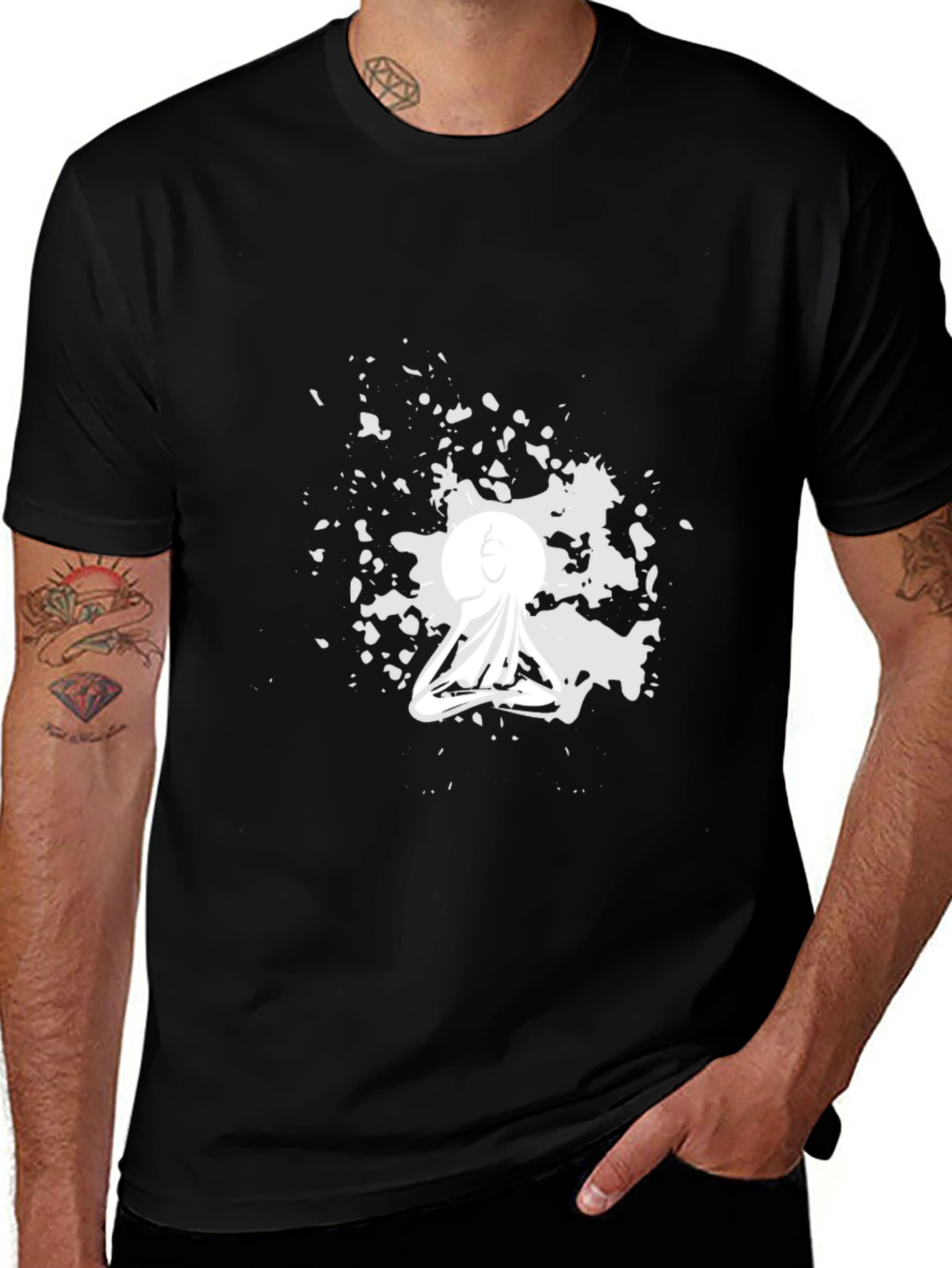 Variant 8 of Men's Black Graphic Tee - Meditating Figure
