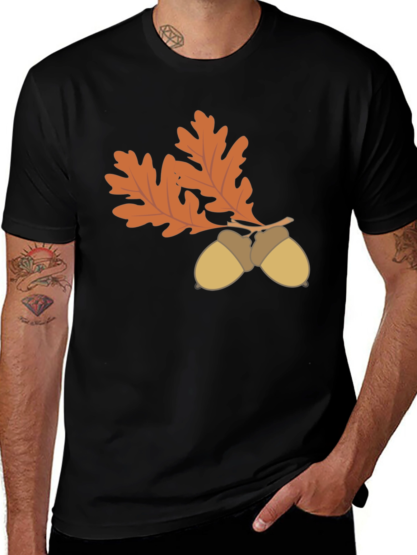 Fall Acorn & Oak Leaf Graphic Tee - Black T-Shirt