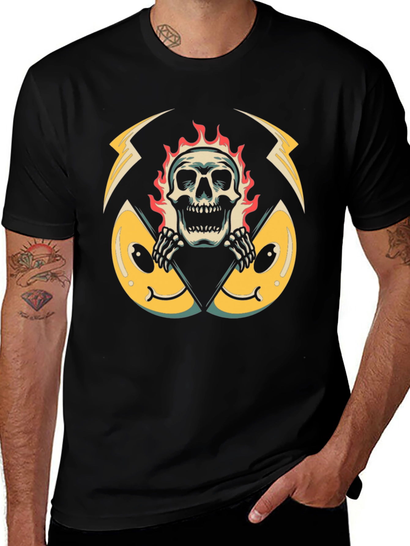 Variant 9 of Fiery Skull Graphic Black T-Shirt