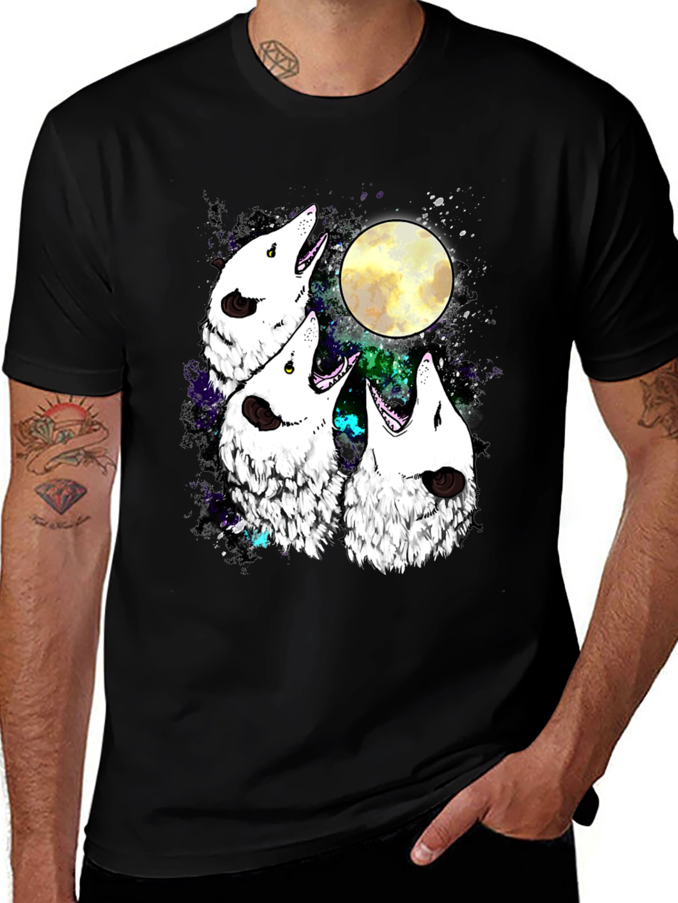 Variant 17 of Howling Wolves Moon Graphic Black T-Shirt