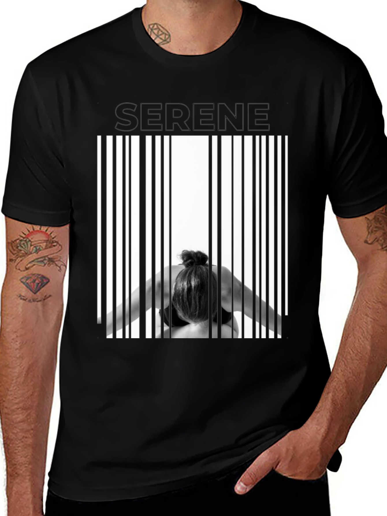 Variant 11 of Serene Pose Barcode T-Shirt - Modern Graphic Tee