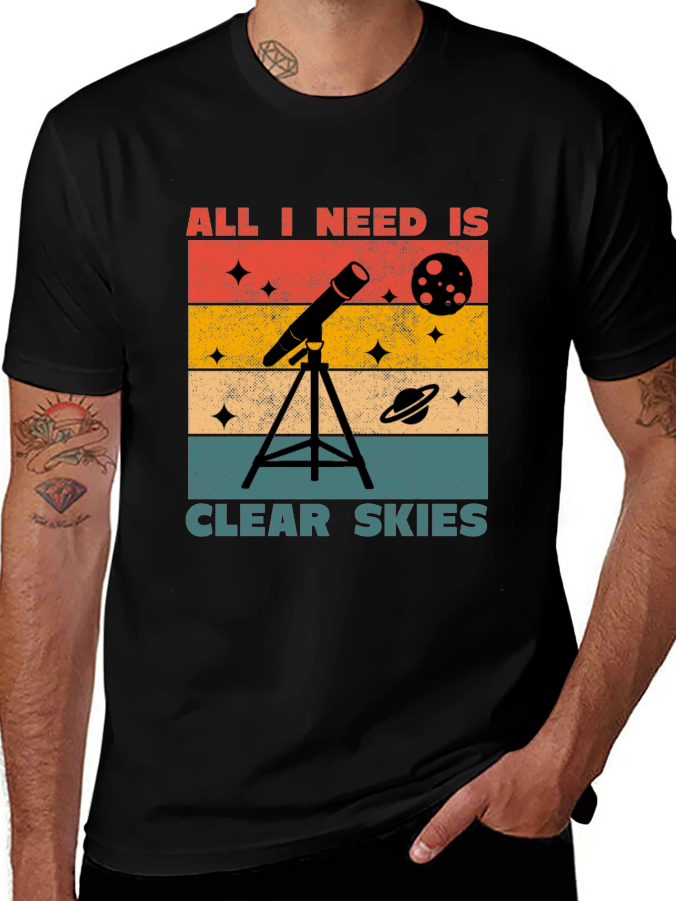 Variant 4 of Astronomy Lover T-Shirt: Clear Skies, Stars & Telescope Graphic Tee