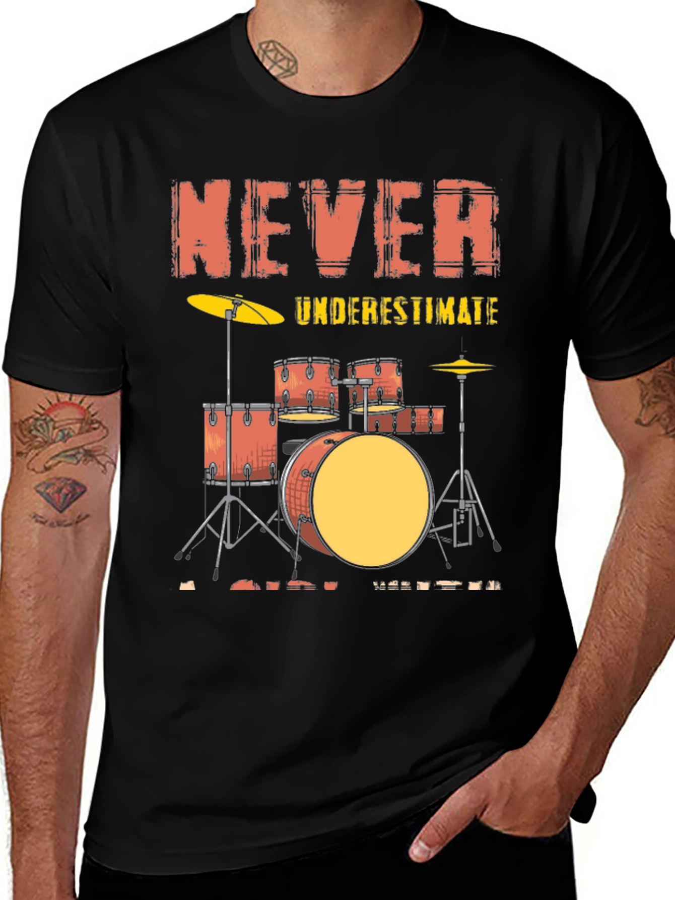 Black Never Underestimate a Drummer T-Shirt main image