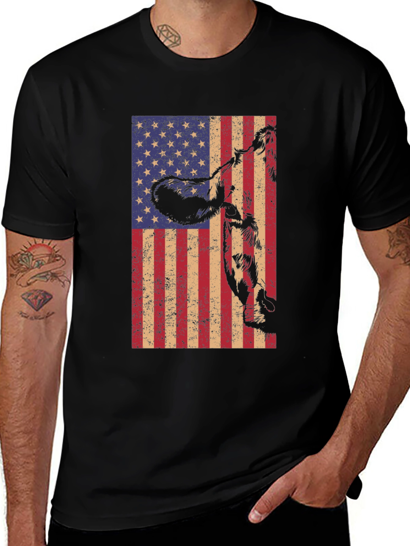 American Flag Cow Graphic Tee - Patriotic Black T-Shirt