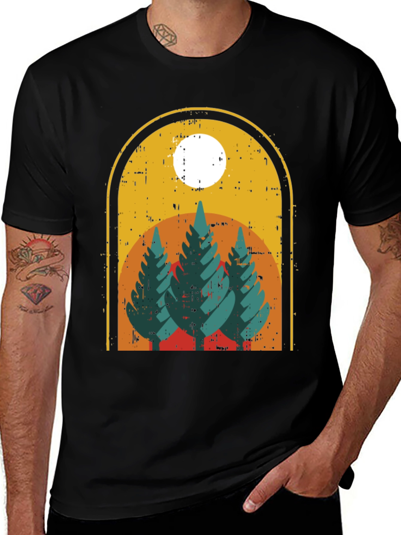 Variant 21 of Retro Forest T-Shirt: Vintage Mountain Scene