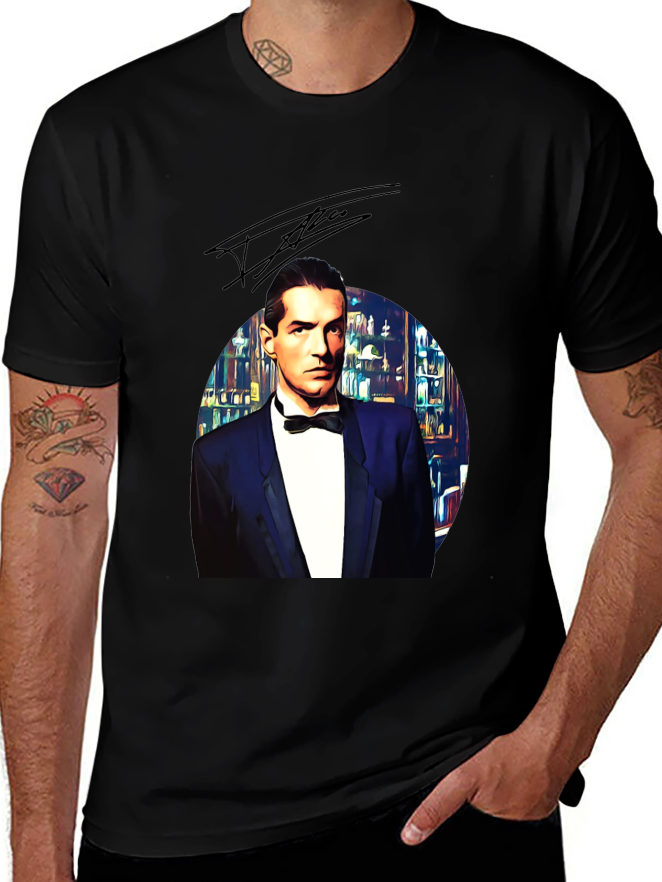 Variant 6 of Elegant Man in Tuxedo Graphic Tee - Black