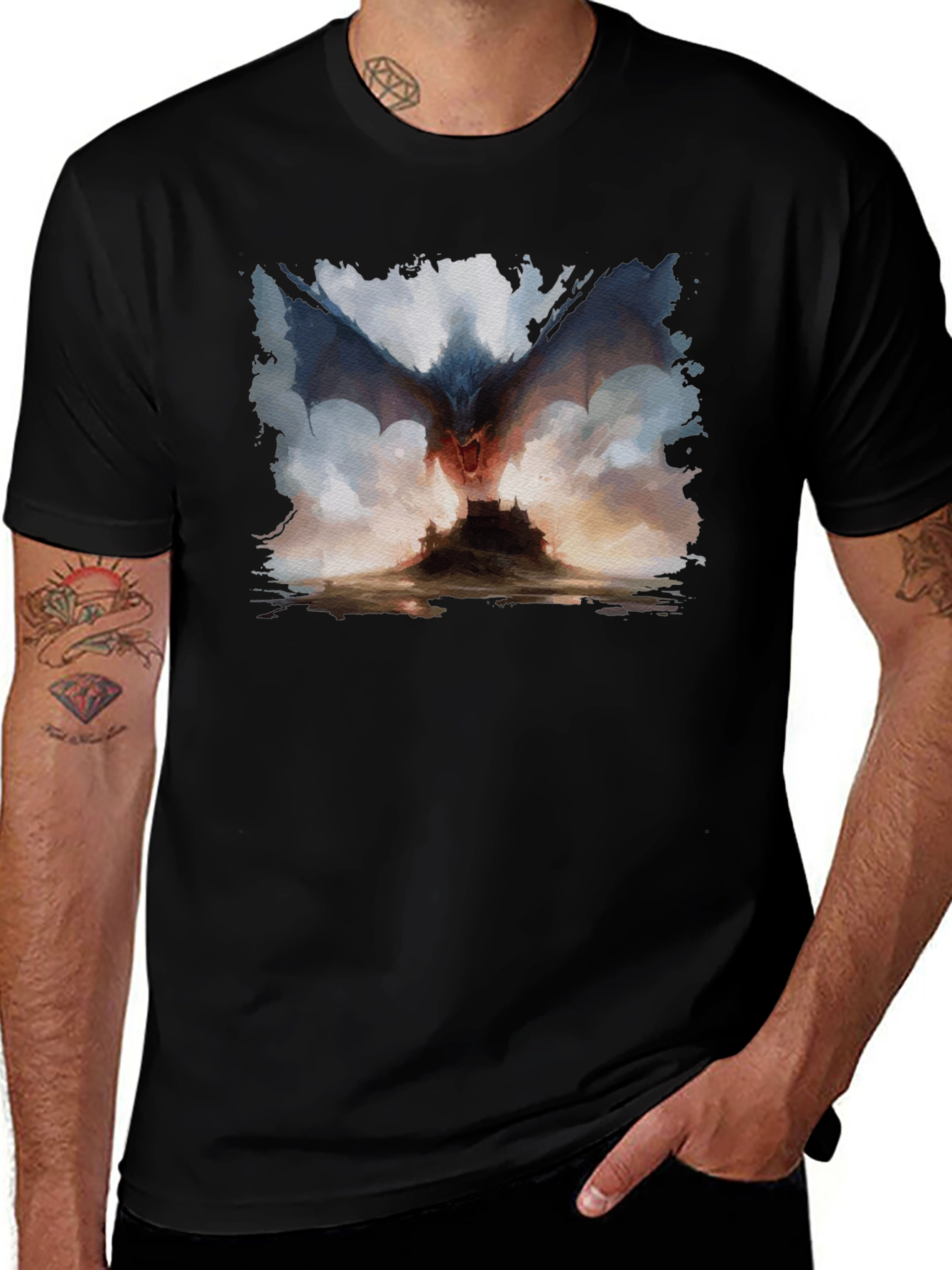 Variant 11 of Dragon Castle Graphic Tee - Men's Black T-Shirt