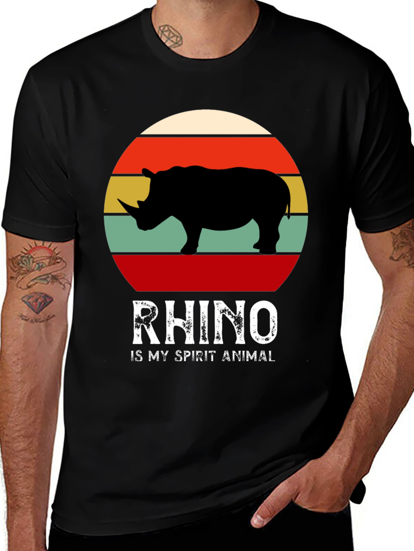 Variant 21 of Retro Rhino Spirit Animal T-Shirt - Black