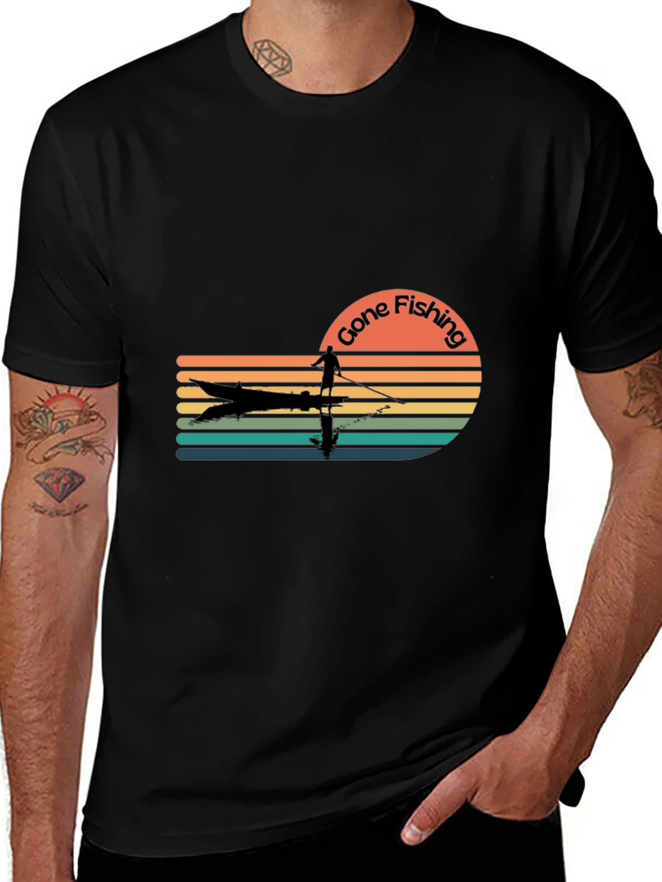 Variant 17 of Gone Fishing Retro T-Shirt - Angler Design