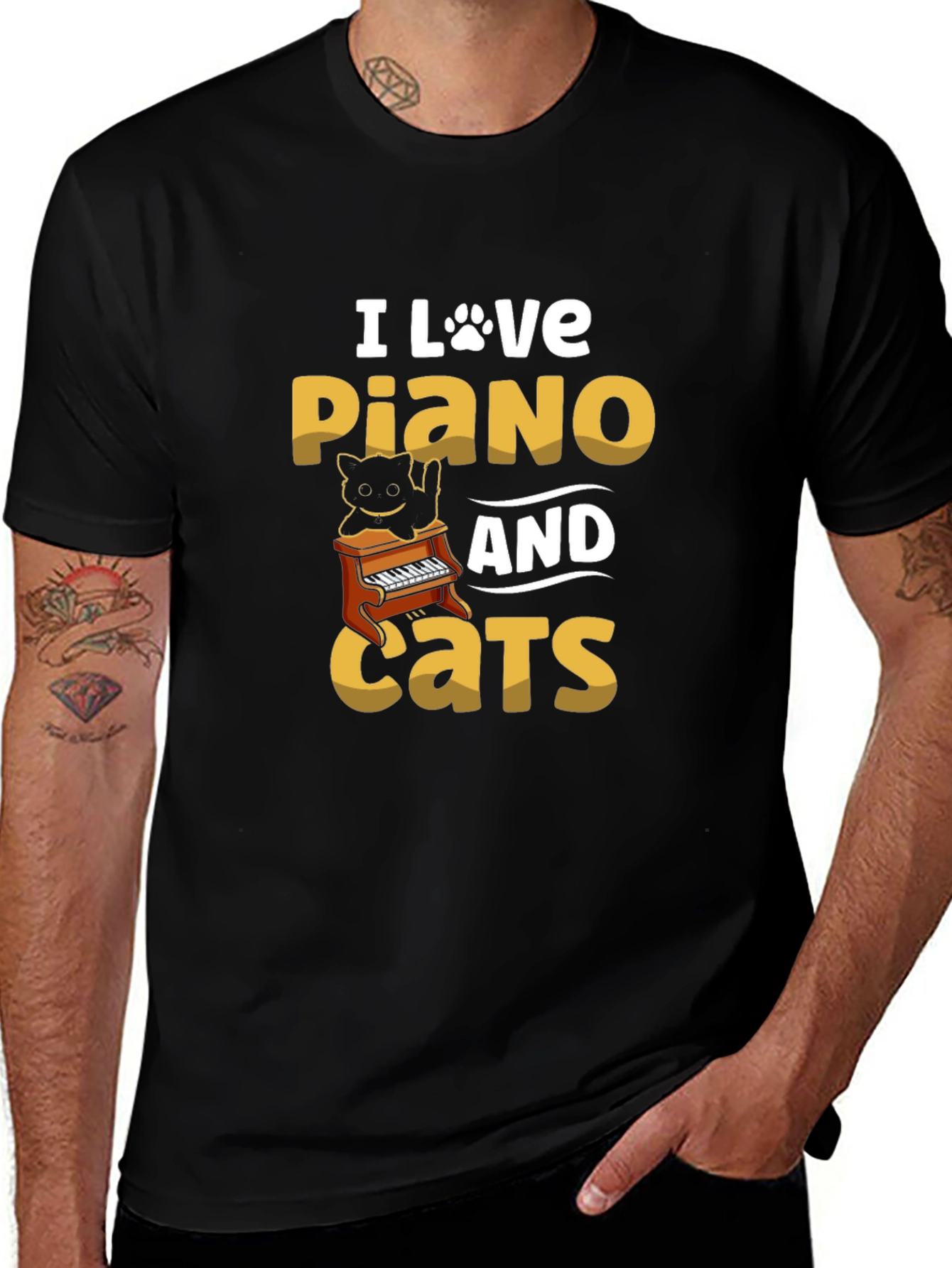 I Love Piano and Cats Graphic T-Shirt