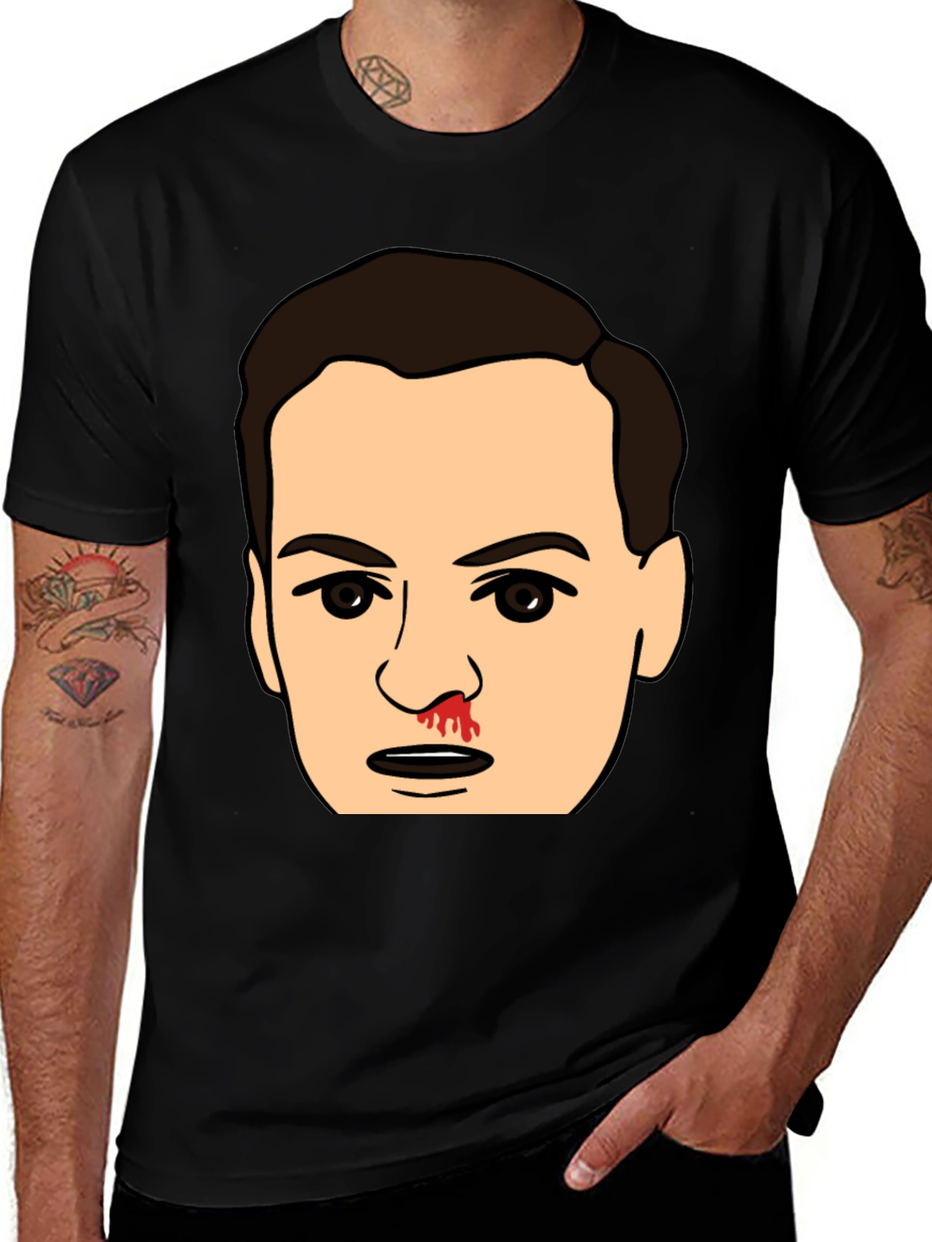 Variant 27 of Bloody Nose Cartoon Face Black T-Shirt
