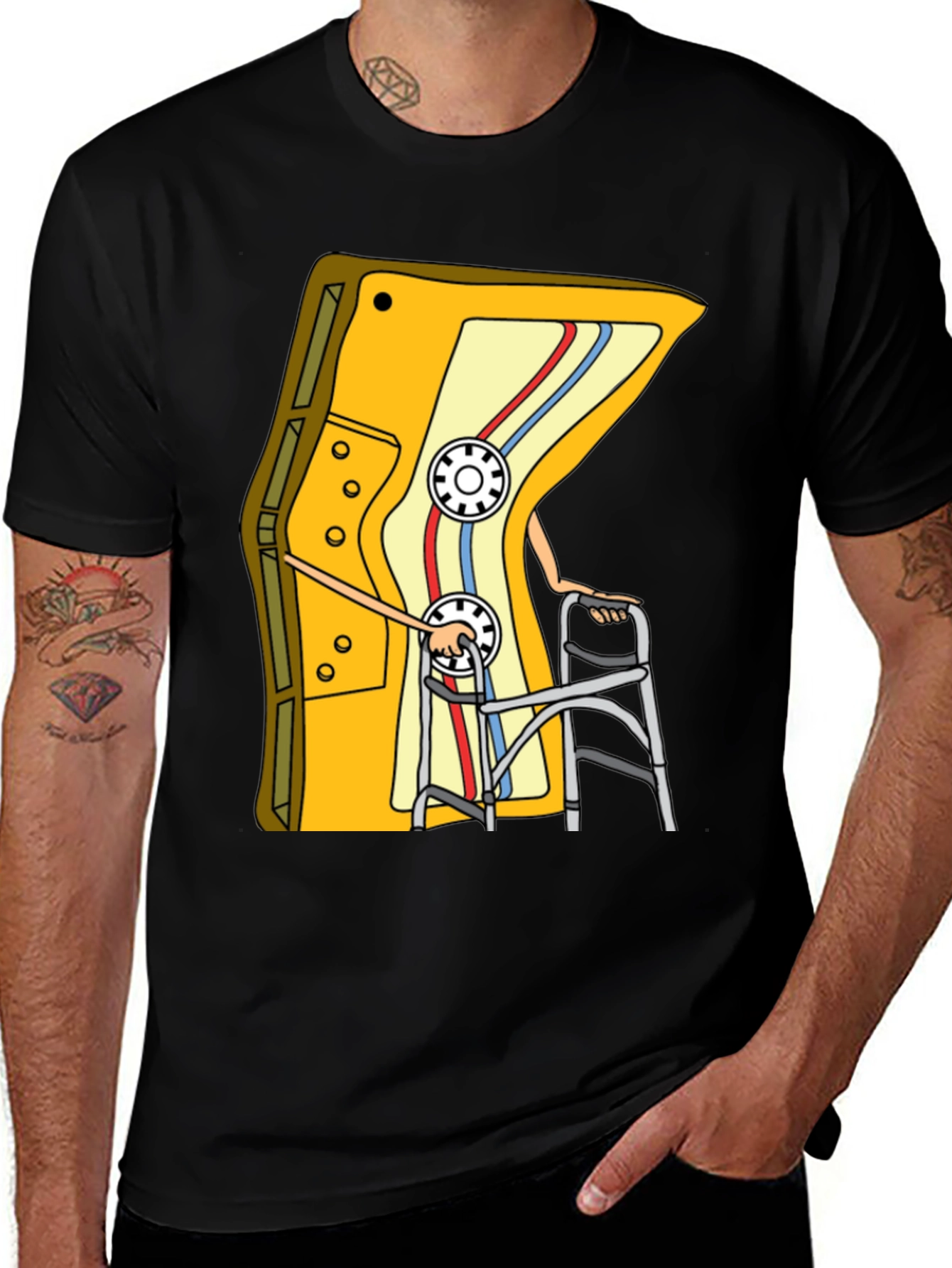 Black Cassette Tape Walker Graphic Tee - Retro Style Shirt main image