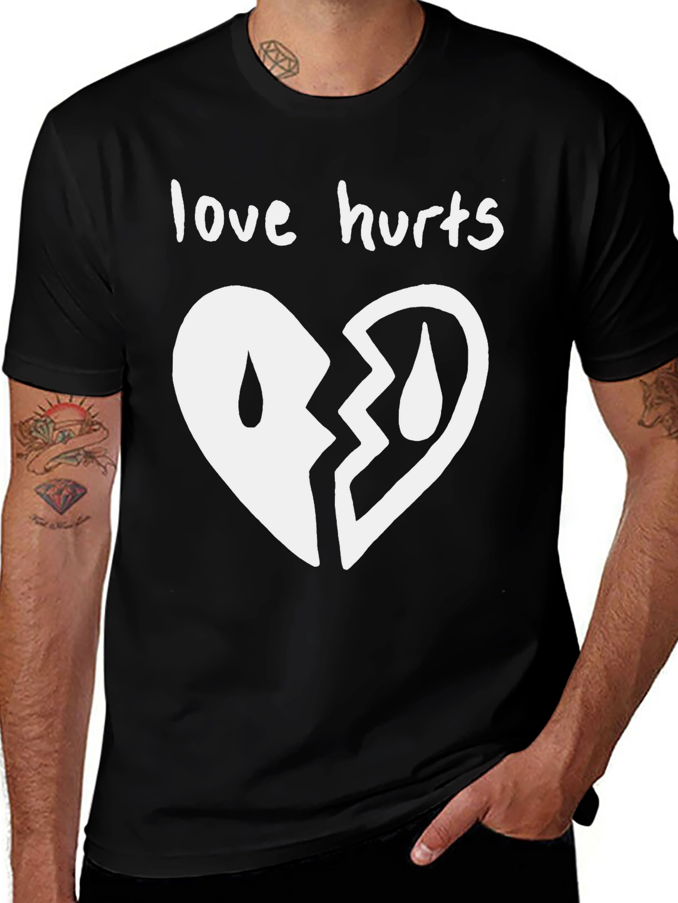 Variant 12 of Love Hurts Broken Heart Graphic Tee - Black