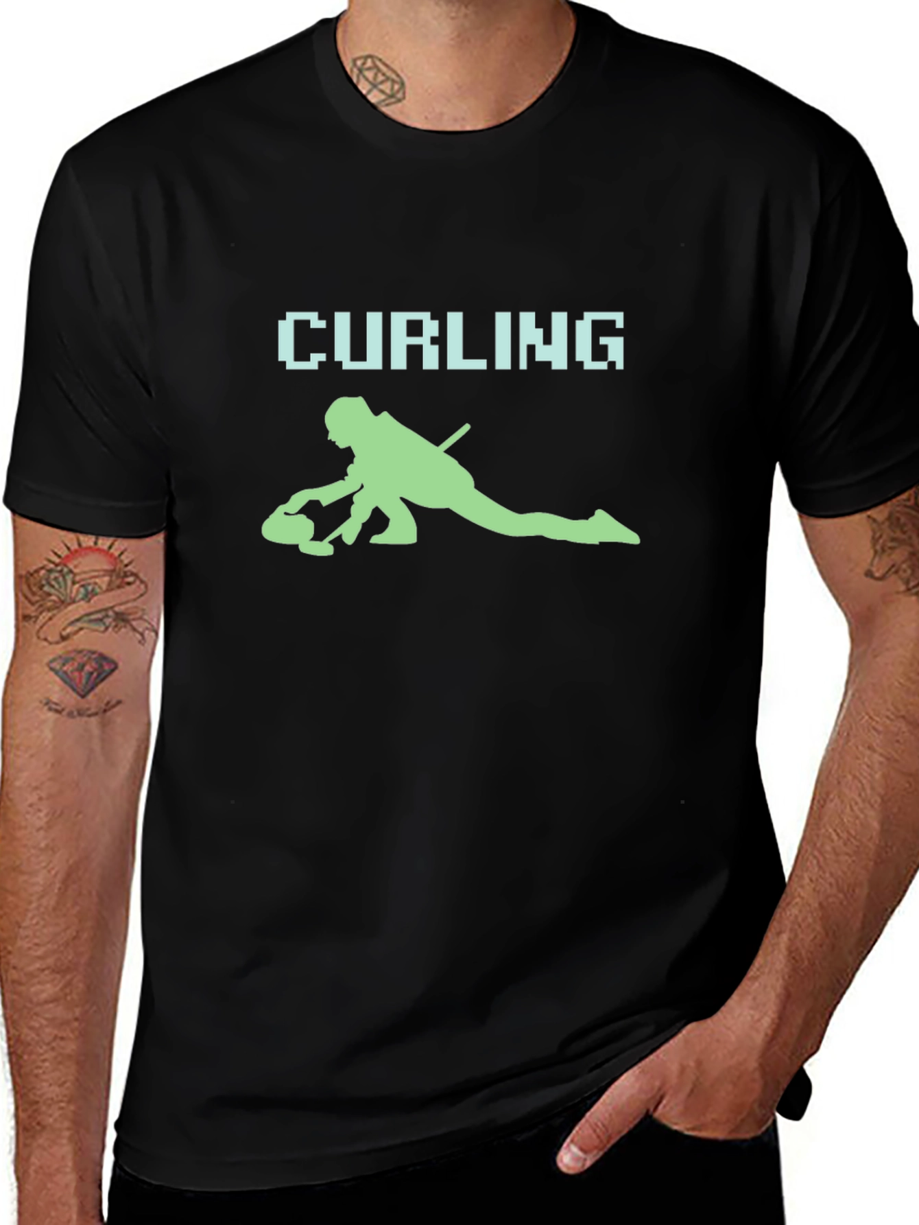 Variant 5 of Curling Player Graphic Tee - Sporty Black T-Shirt