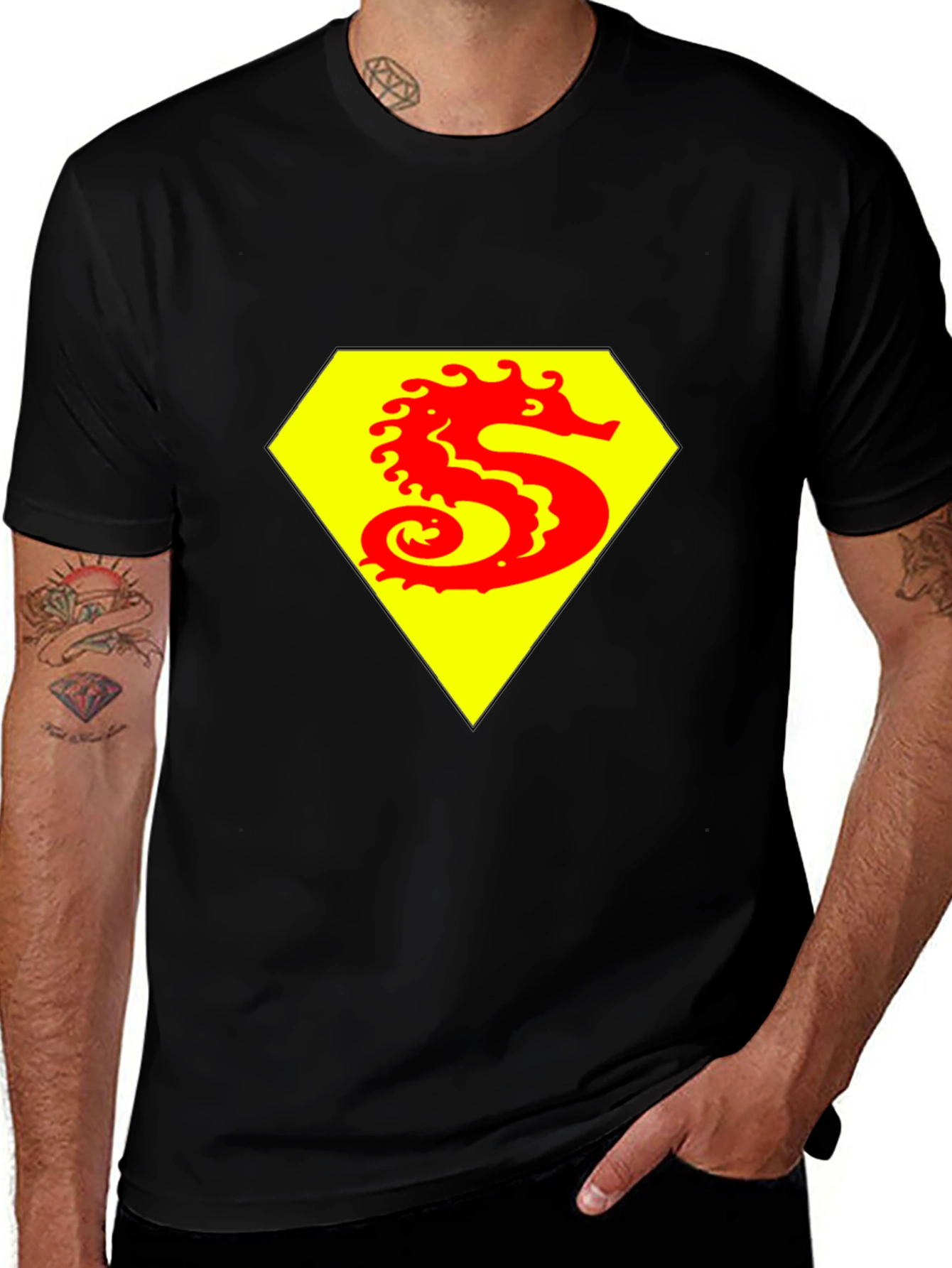 Variant 21 of Seahorse Emblem Graphic Tee - Black Cotton Comfort