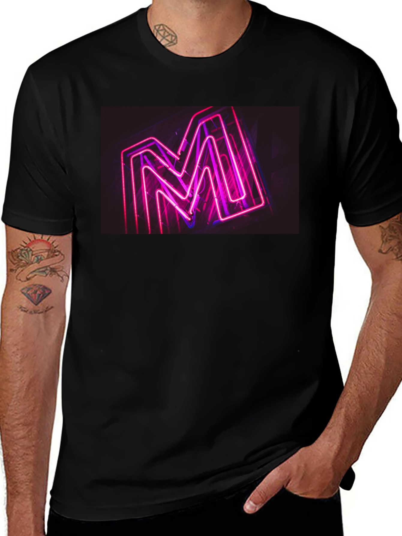 Variant 18 of Neon "M" Graphic Black T-Shirt