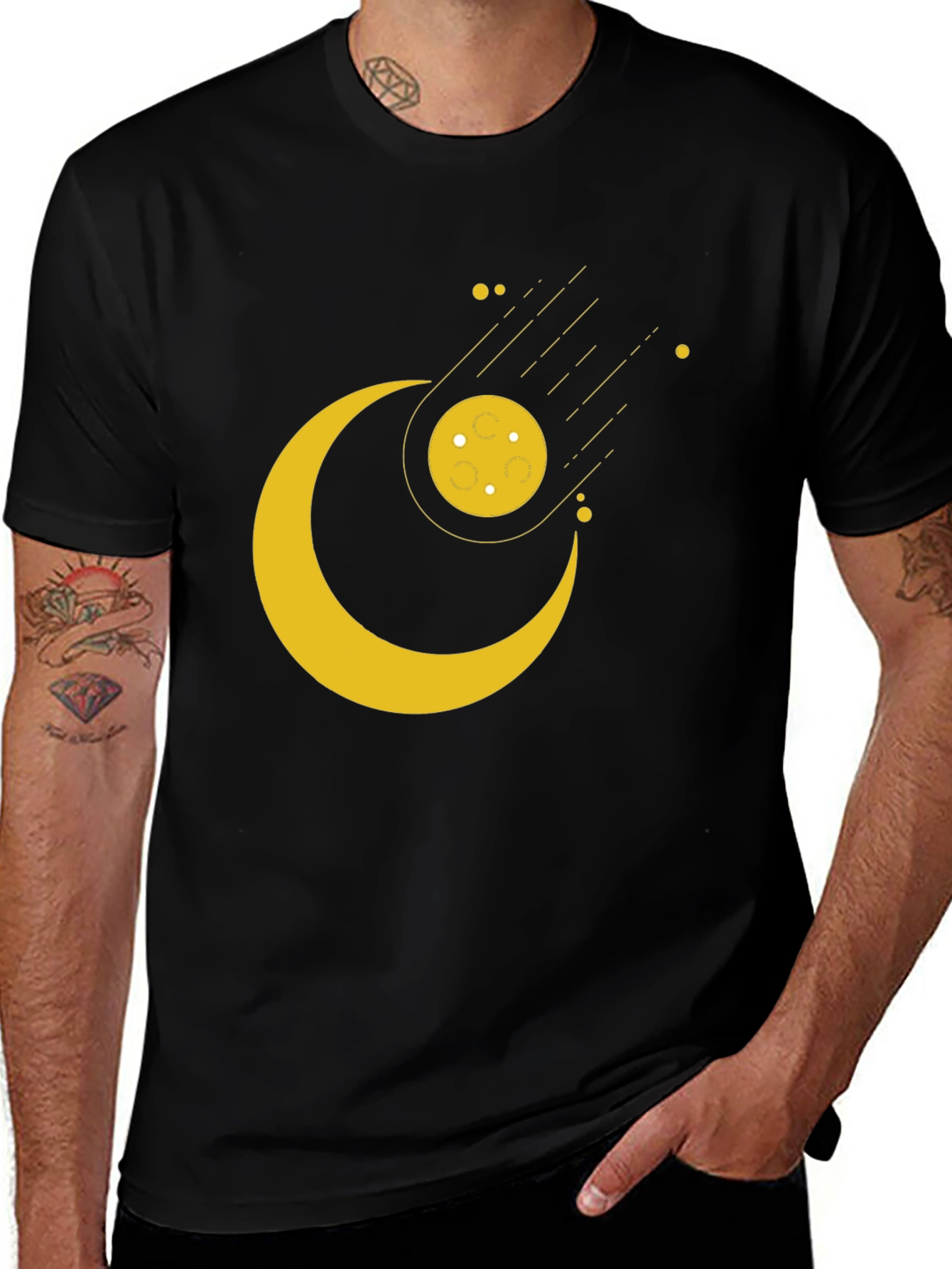 Variant 4 of Cosmic Crescent Moon Black T-Shirt